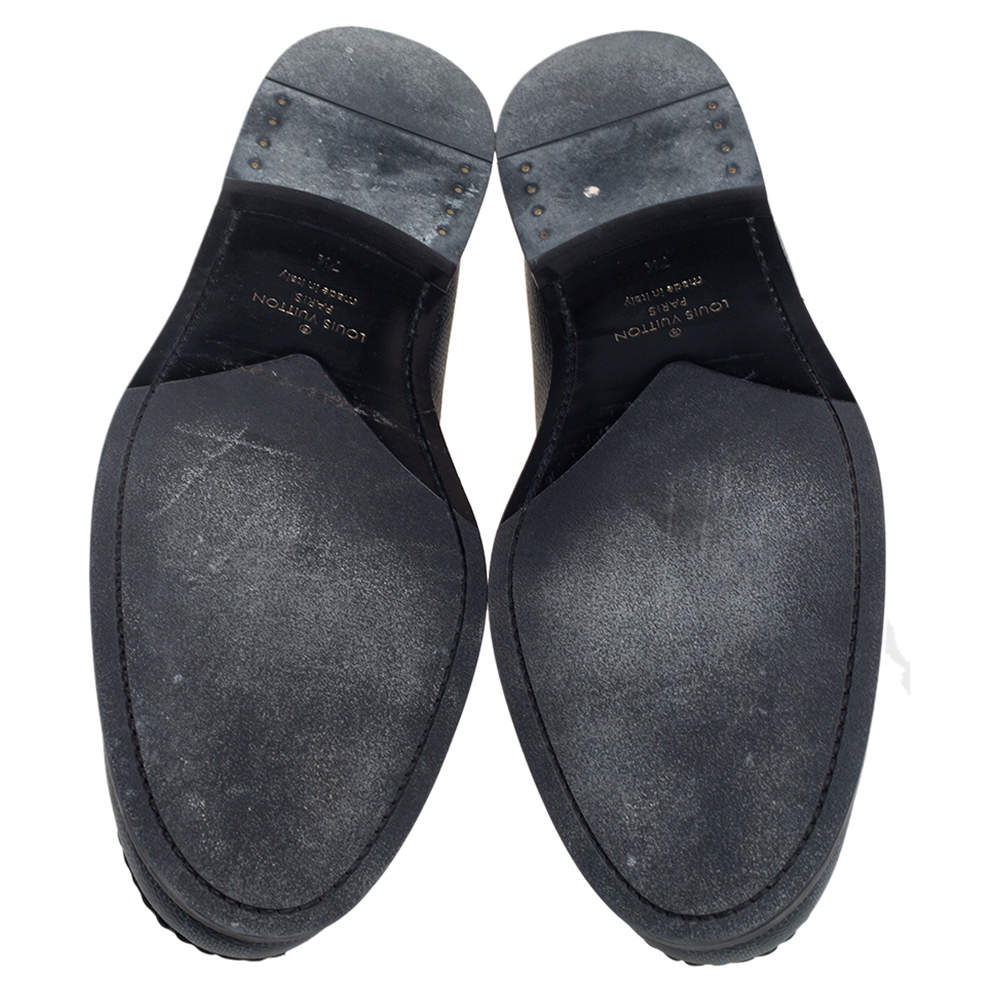 Louis Vuitton Black Damier Embossed Santiago Loafers Size 41.5 Louis Vuitton