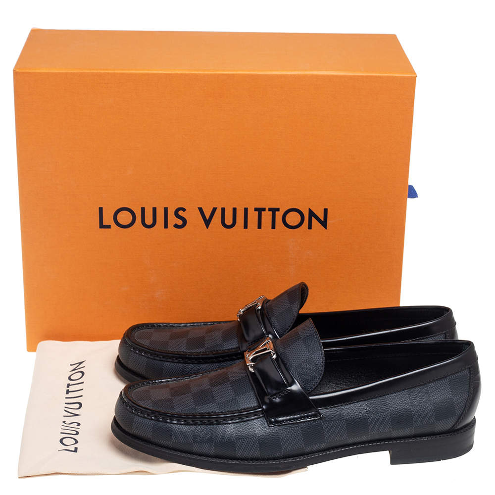 Louis Vuitton Black Damier Embossed Santiago Loafers Size 42.5 Louis Vuitton