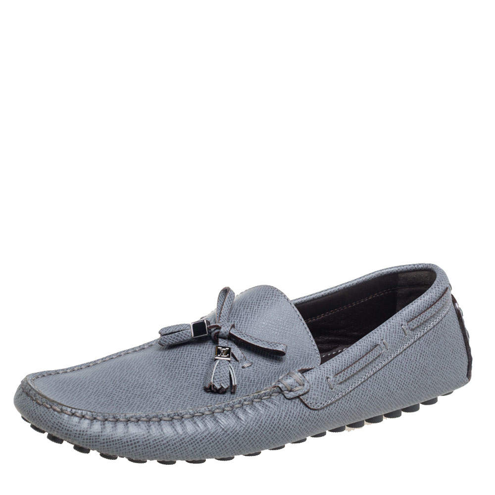Pre Owned حذاء لوفرز لوي فيتون سليب أون إمولا بشراشيب جلد رصاصي مقاس 41