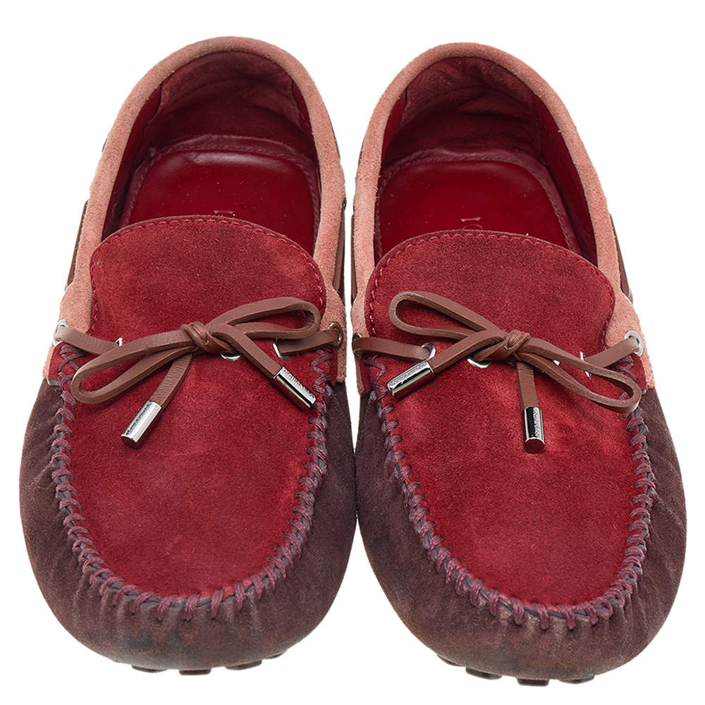 Louis Vuitton Red/Brown Suede and Leather Bow Loafers Size 44