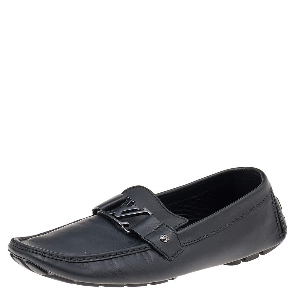 Louis Vuitton Black Leather Monte Carlo Slip on Loafers Size 45