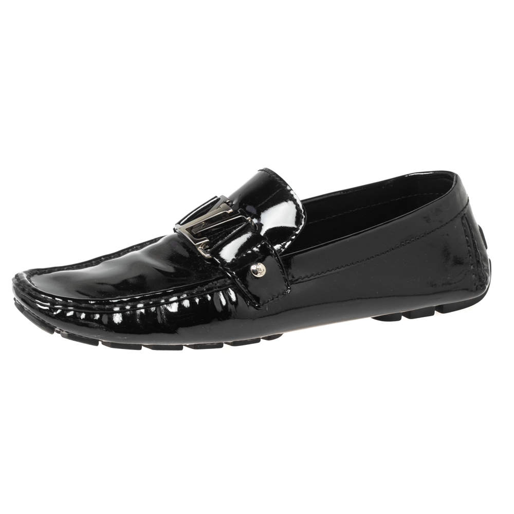 Pre Owned Louis Vuitton Black Patent Leather Monte Carlo Loafers Size 43.5