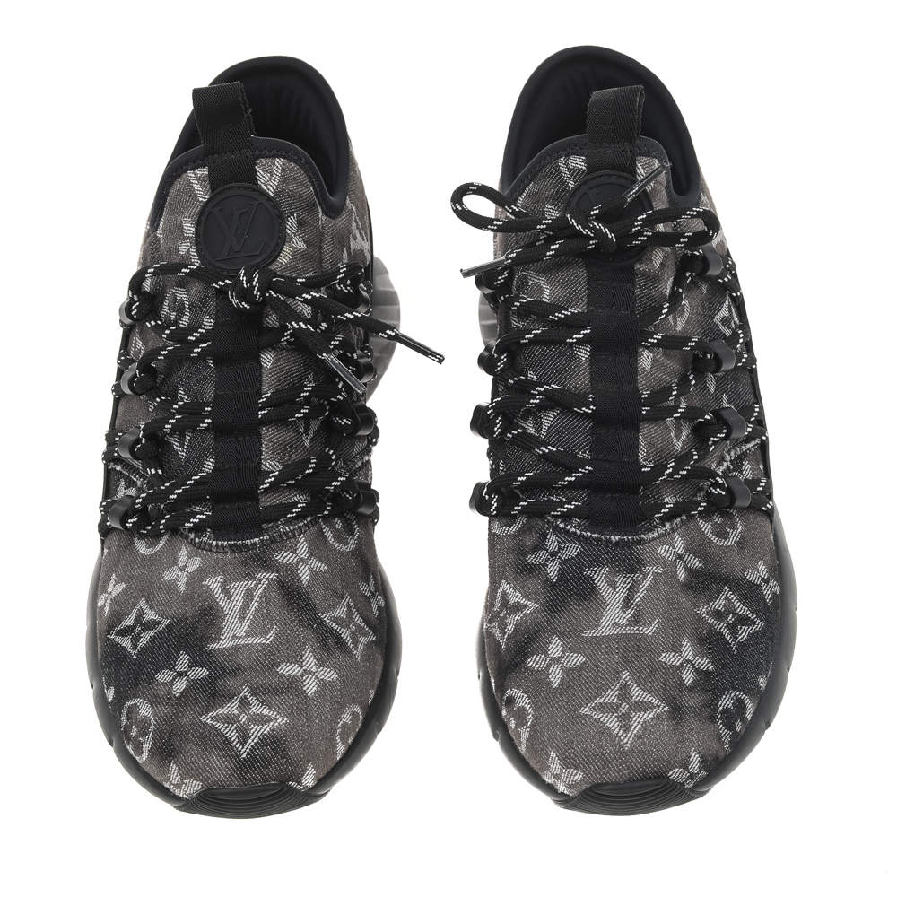 LOUIS VUITTON Denim Rubber Monogram Tie Dye Mens Fastlane Low Sneakers 8.5  Black 1300673