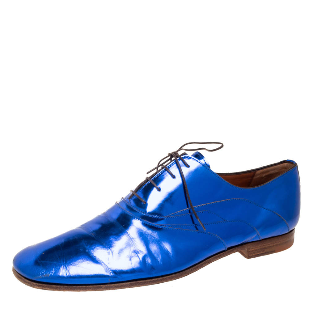 Pre Owned حذاء ديربي لوي فيتون جلد أزرق رباط علوي مقاس 43
