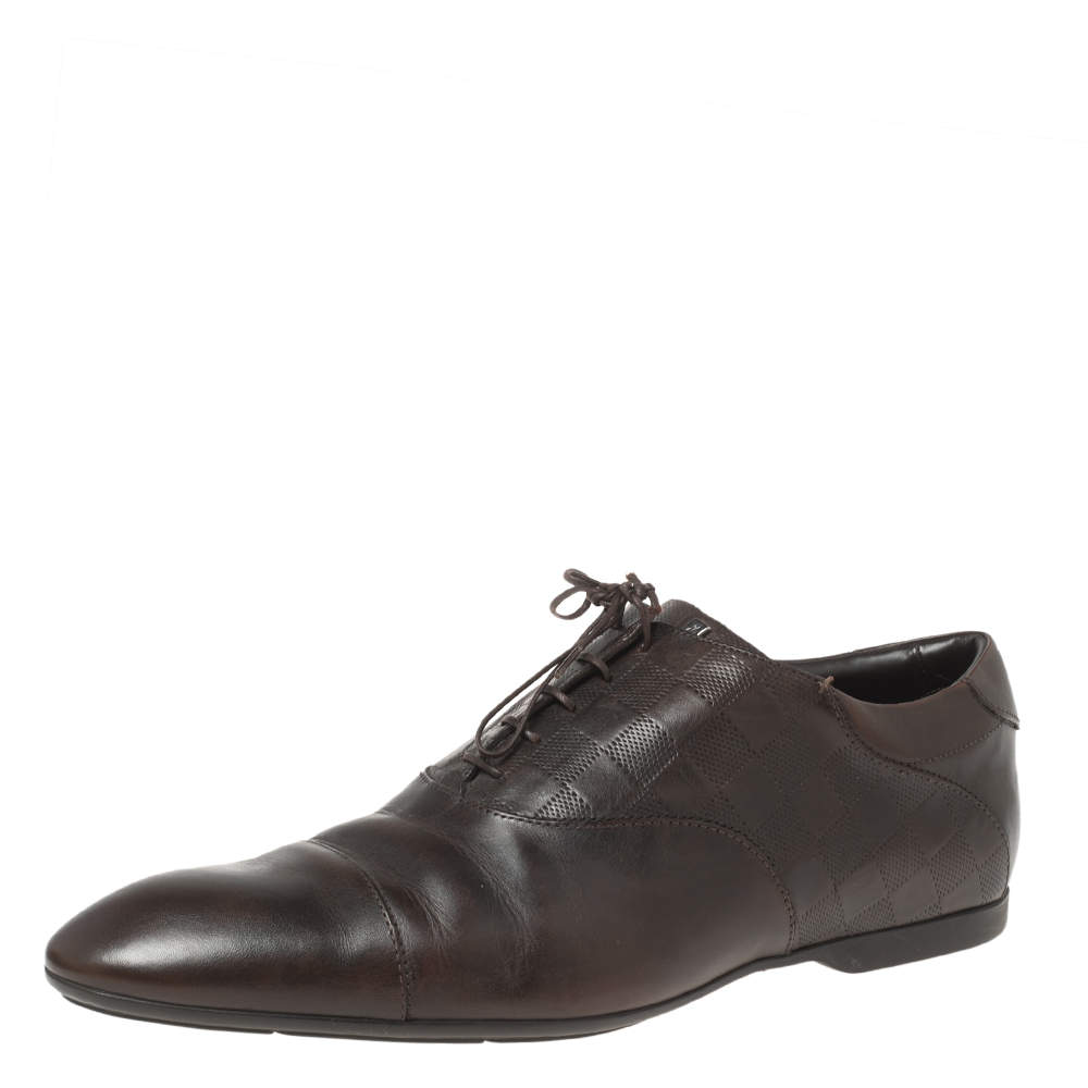 Louis Vuitton Dark Brown Damier Embossed Leather Lace-Up Oxfords Size 42