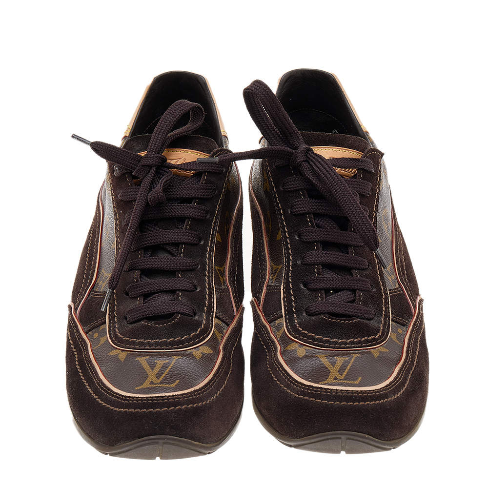 Louis Vuitton Tan Leather Lace Up Low Top Sneakers Size 43 - ShopStyle