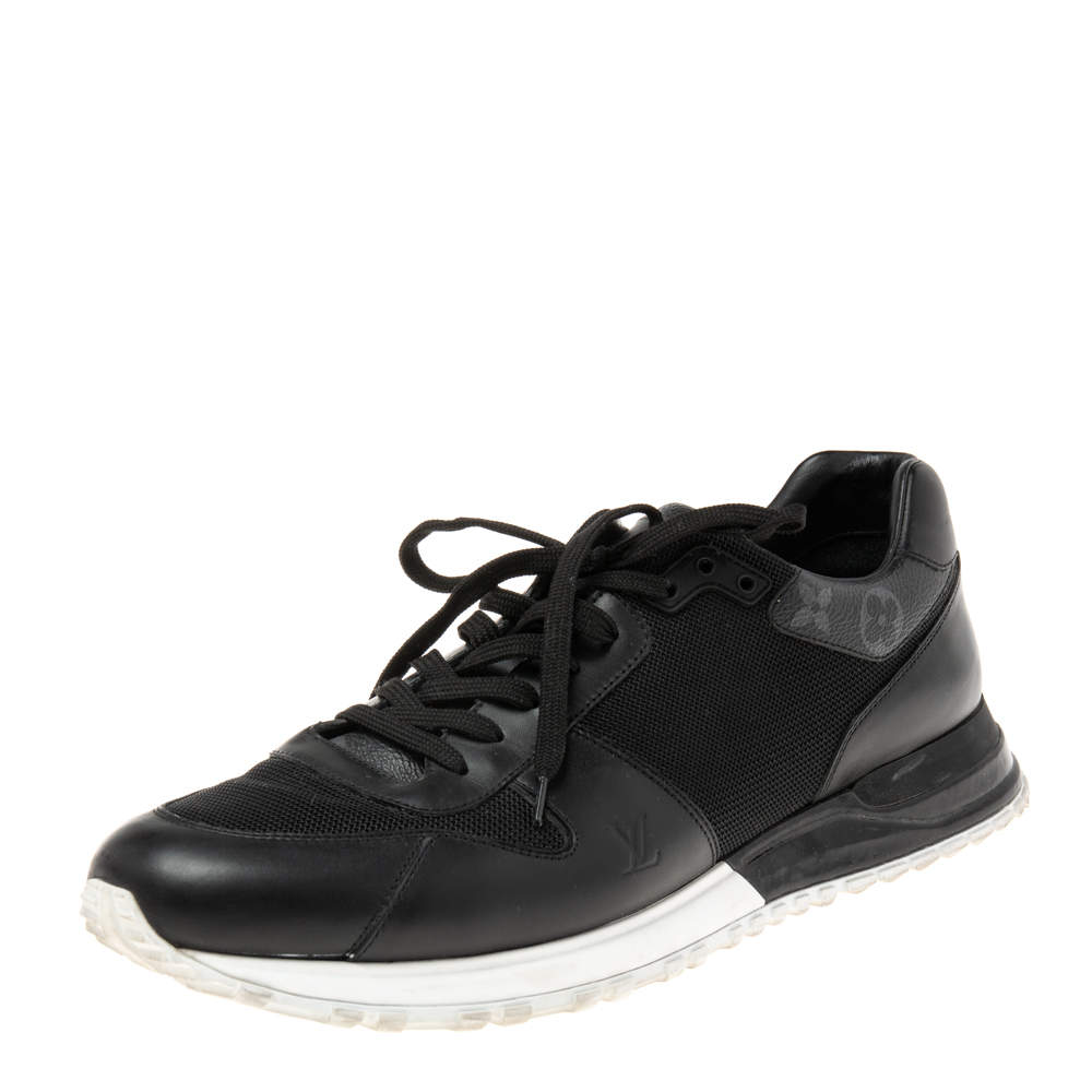 Pre Owned Louis Vuitton Black Mesh And Monogram Canvas Run Away Sneakers Size 45