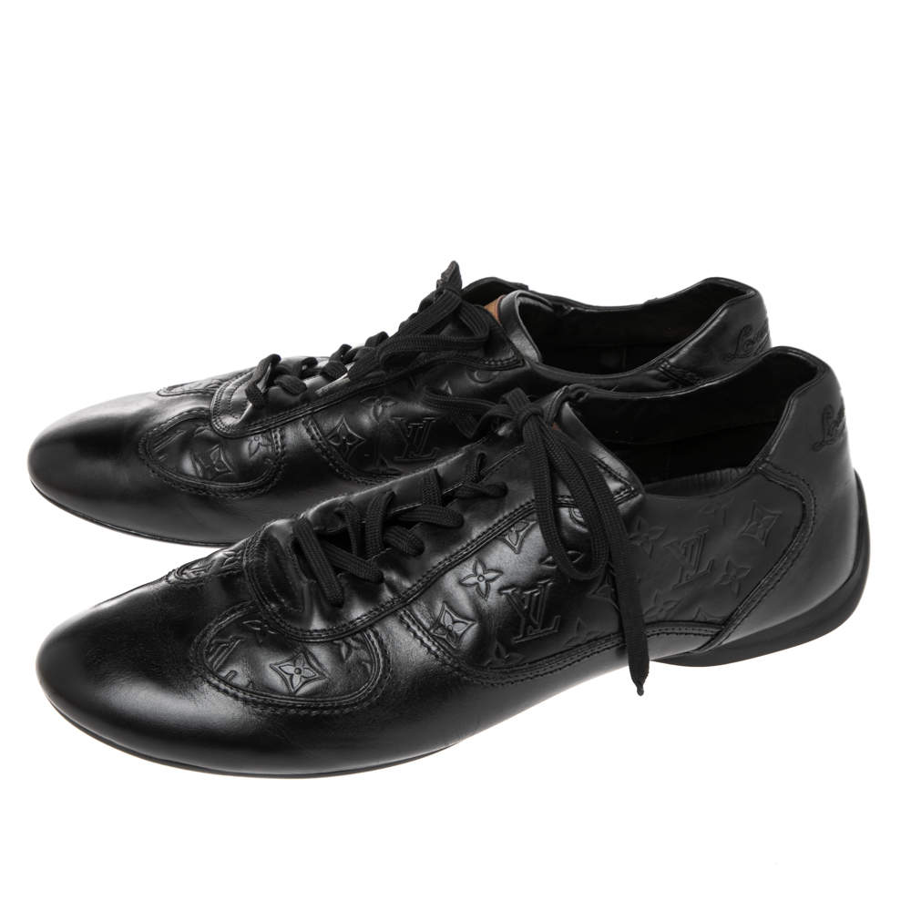 LOUIS VUITTON PVC Calfskin Monogram Mens Sneakers 9.5 Black 1061135