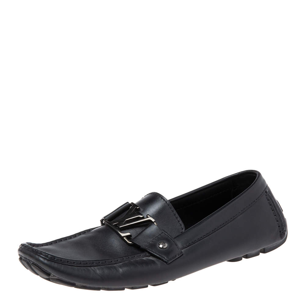 Pre Owned Louis Vuitton Black Leather Monte Carlo Slip On Loafer Size 42.5
