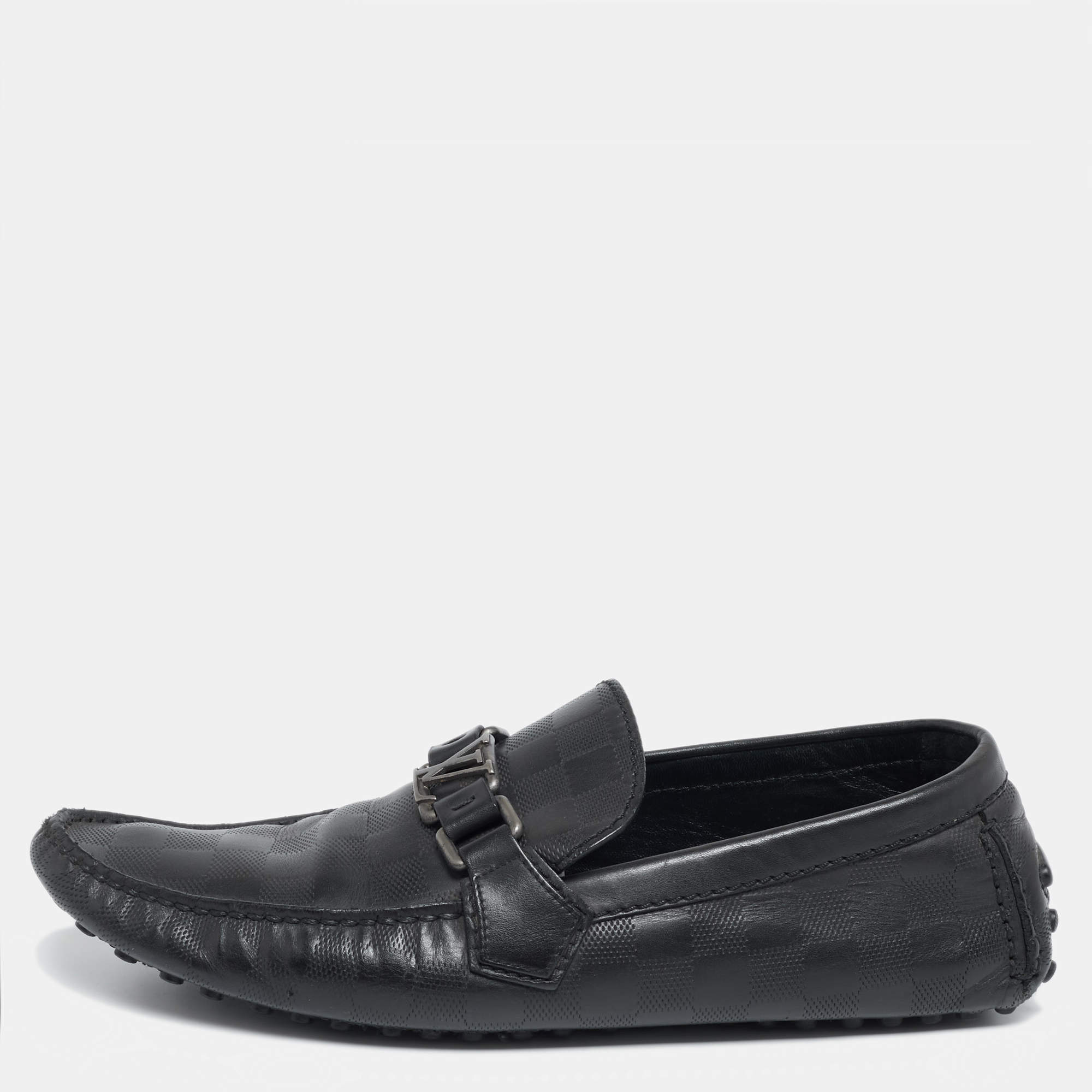 Louis Vuitton Black Leather Damier Infini Hockenheim Slip On Loafers Size 41 