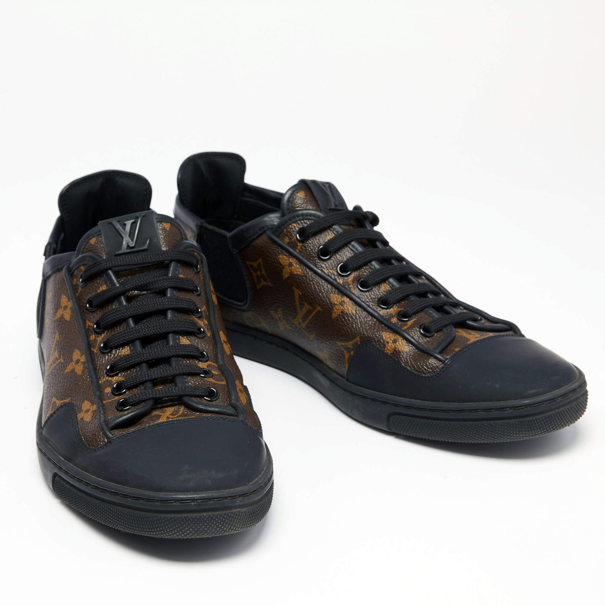 Louis Vuitton Brown Monogram Canvas And Black Leather Slalom Low Top  Sneakers Si