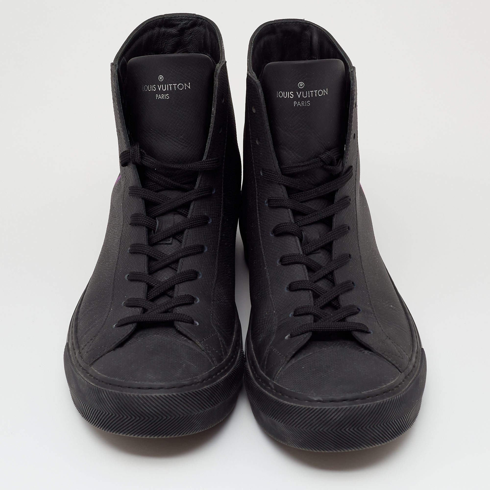 Louis Vuitton Black Leather Tattoo High Top Sneakers Size 42