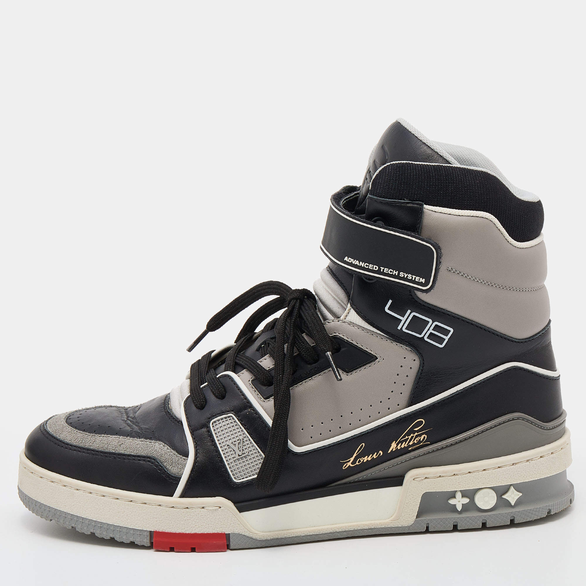 $700 Louis Vuitton LV White Leather Multicolor Hightop Sneakers SZ