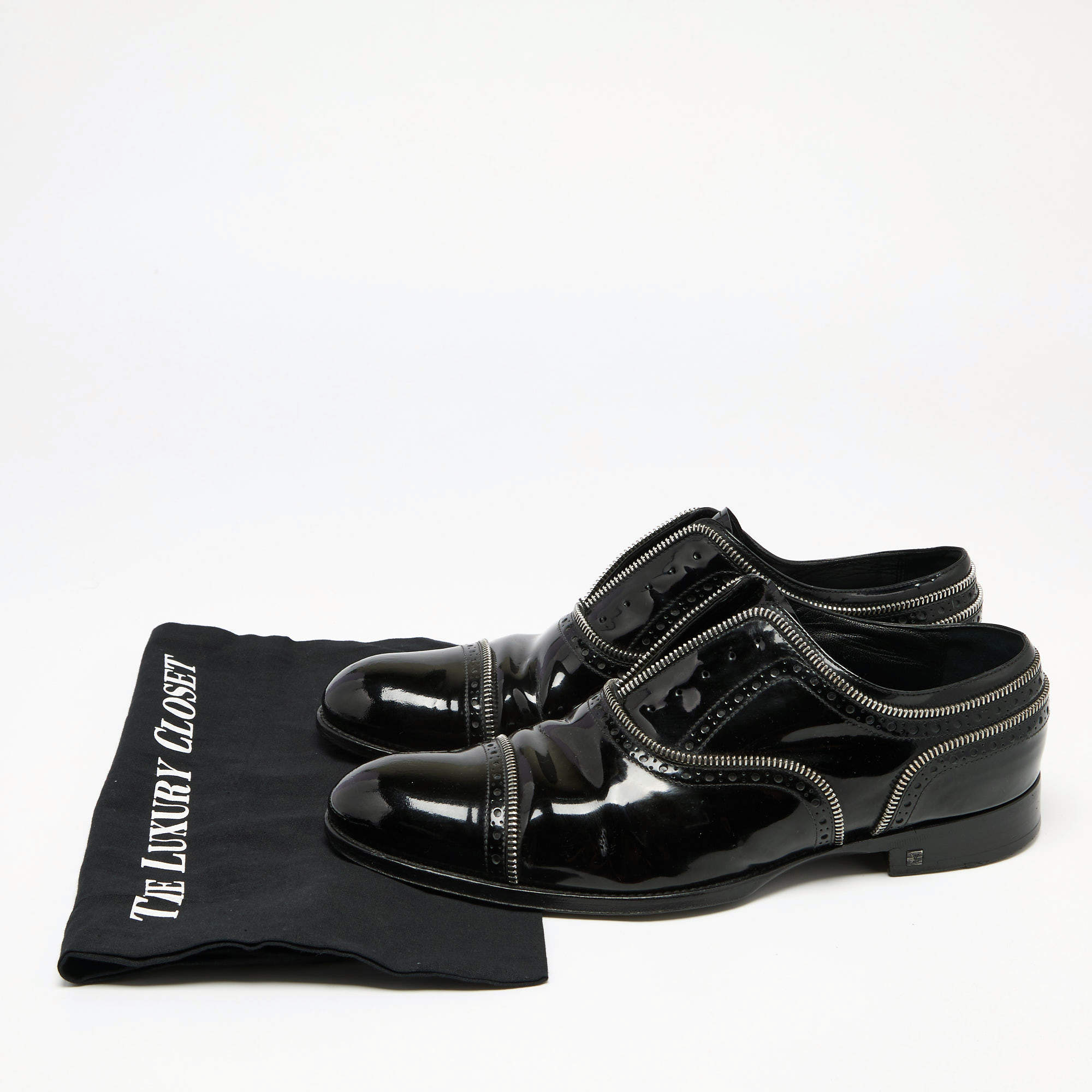 Louis Vuitton Black Brogue Patent Leather Zip Trim Lace-Up Oxfords Size 42 Louis  Vuitton
