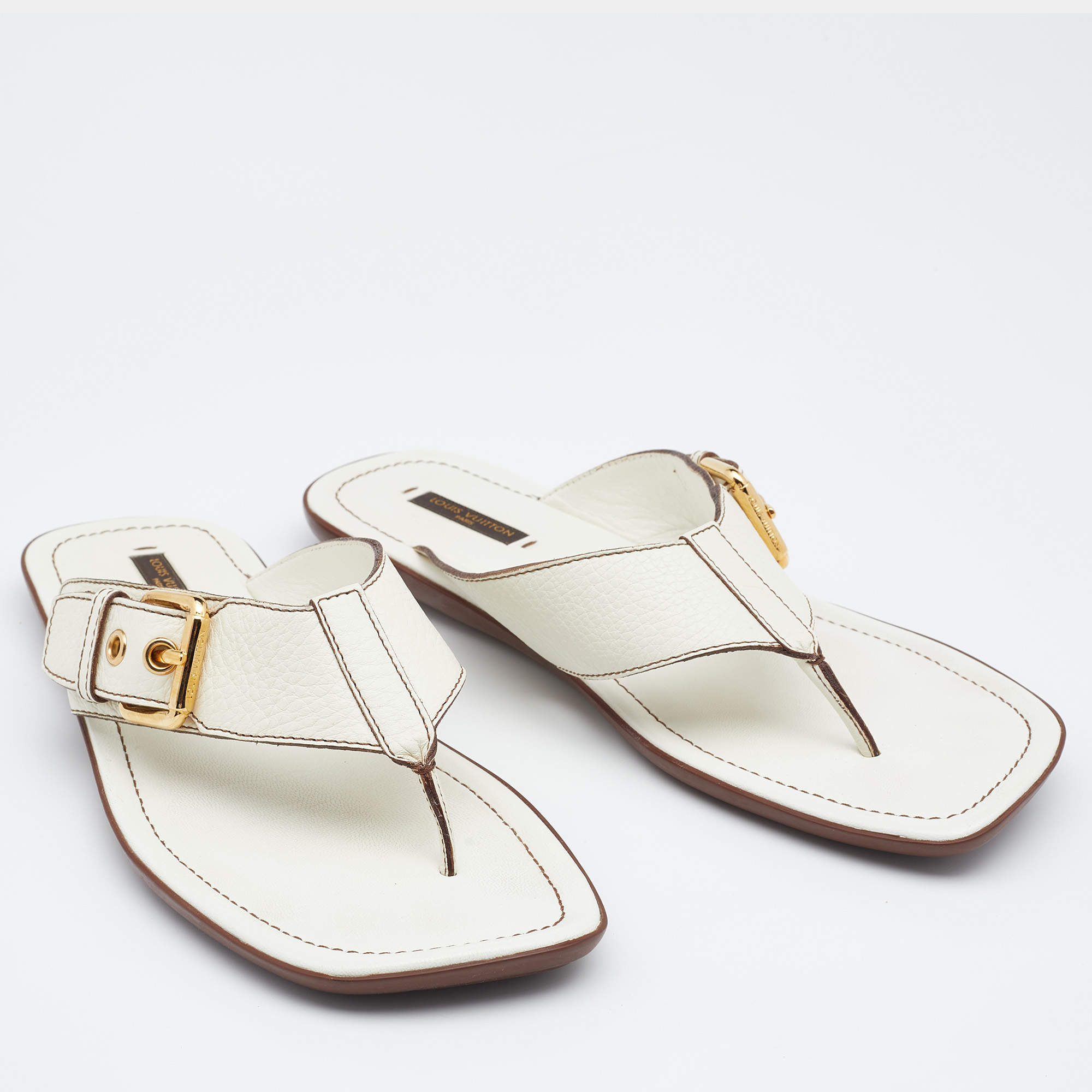 Louis Vuitton Off White Leather Thong Flat Sandals Size Size 43 Louis  Vuitton