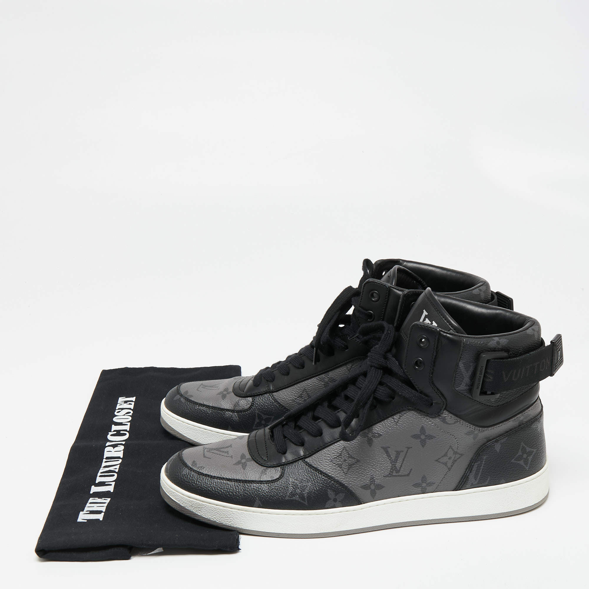 Louis Vuitton Black/Grey Monogram Canvas Rivoli High Top Sneakers Size 44  Louis Vuitton