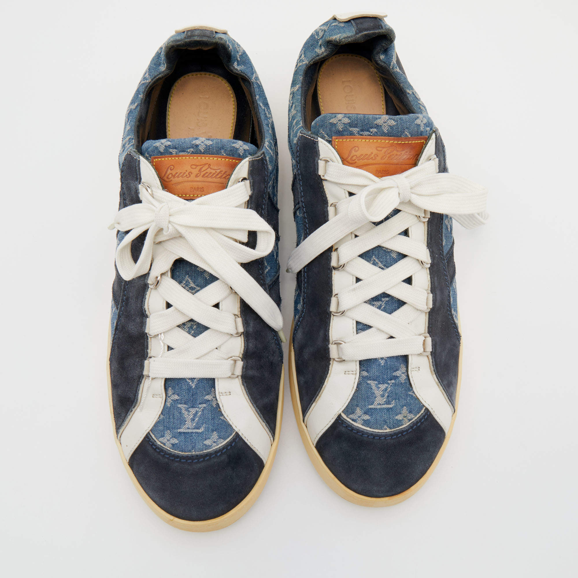 Louis Vuitton Blue Monogram Denim and Suede Rennes Sneakers Size
