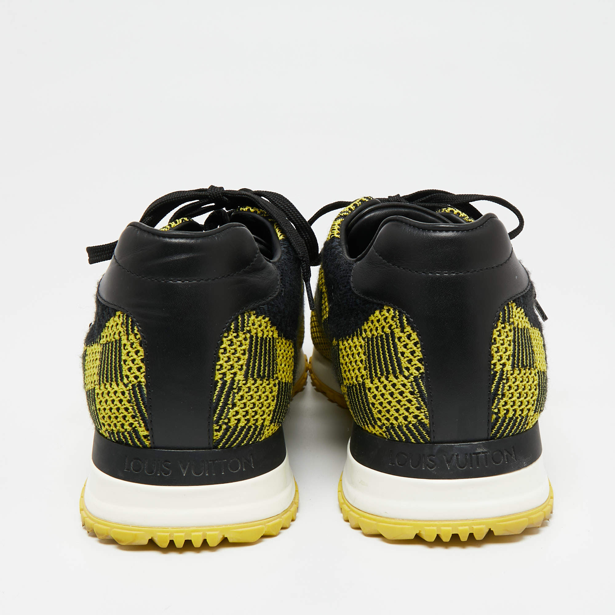 Louis Vuitton Black Yellow Damier Run Away Knit Sneaker authentic size 44