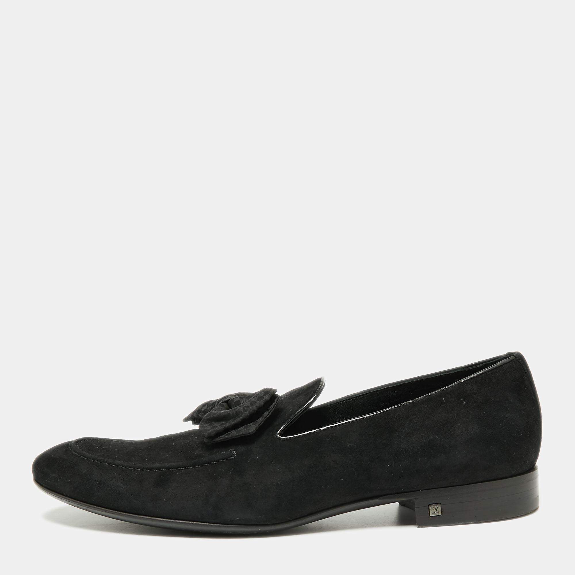Louis Vuitton Black Suede Tuxedo Bow Smoking Slippers Size 43.5