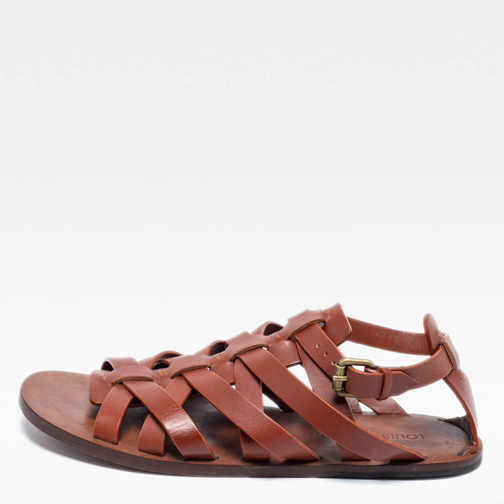 Pre Owned Louis Vuitton Brown Leather Strappy Flat Sandals Size 41
