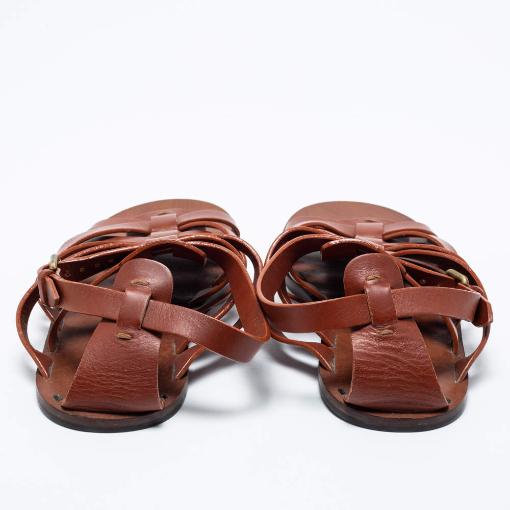 Louis Vuitton Dark Brown Leather Logo Cross Strap Flat Slides Sandals Size  41 Louis Vuitton