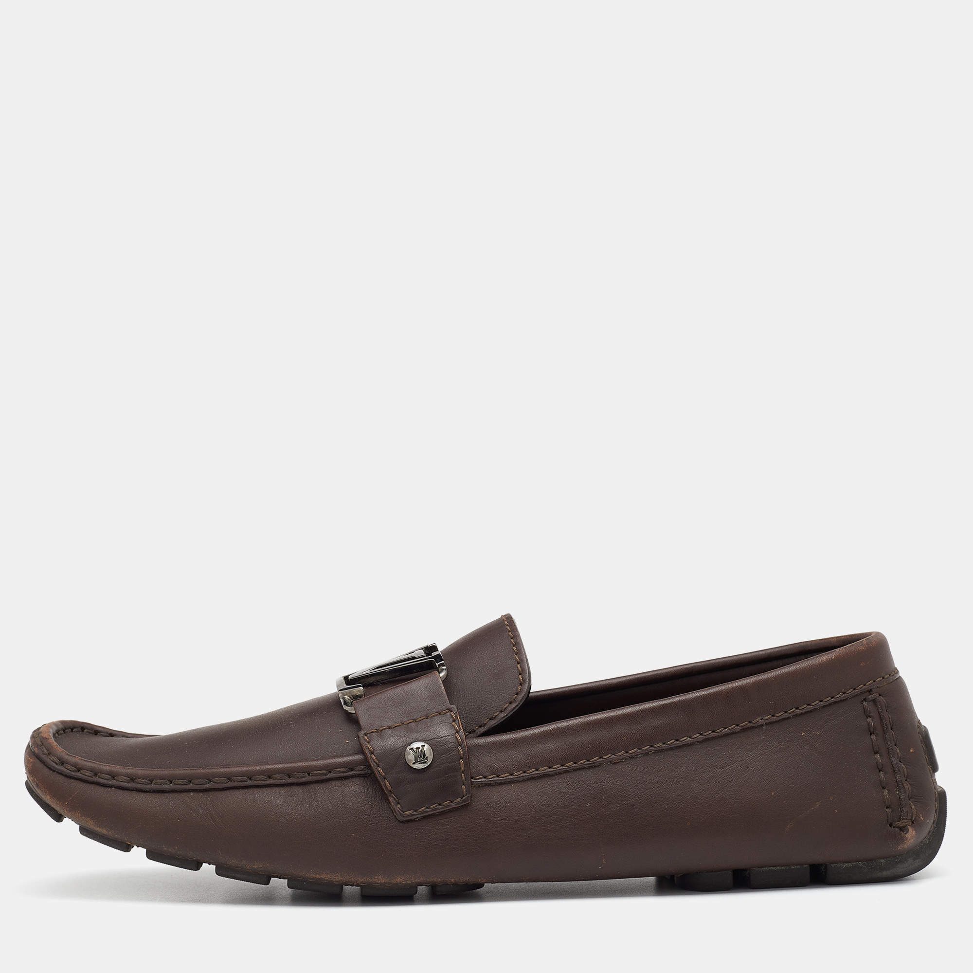 Louis Vuitton Brown Leather Hockenheim Slip On Loafers Size 43.5