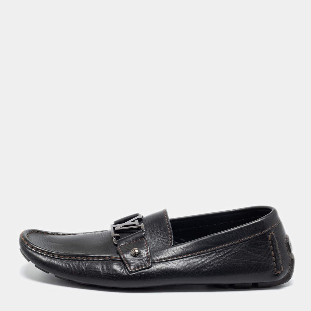 مملوكة مسبقًا Louis Vuitton Black Leather Monte Carlo Loafers Size 42.5