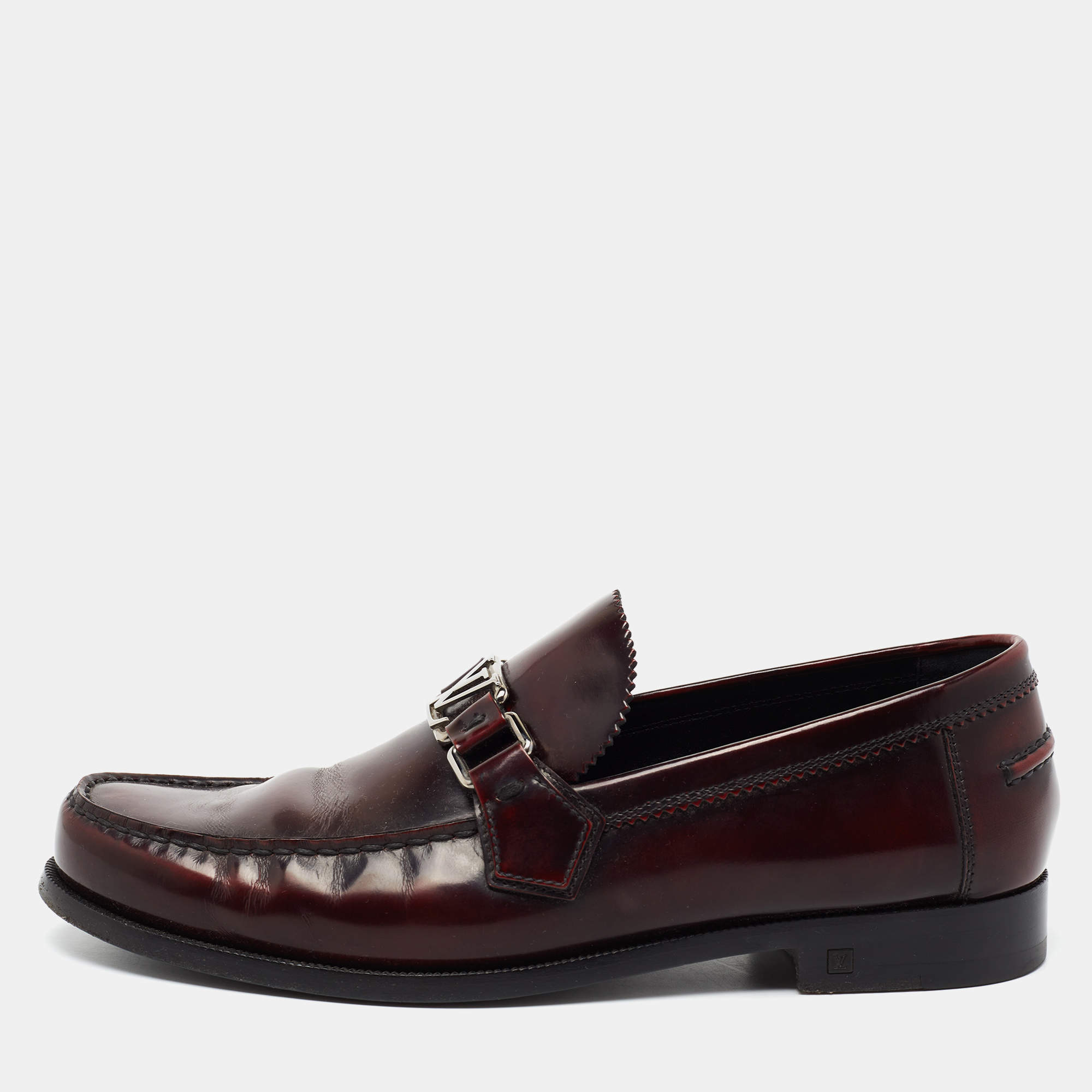 Pre Owned Louis Vuitton Burgundy Patent  Leather Major loafers Size 41.5
