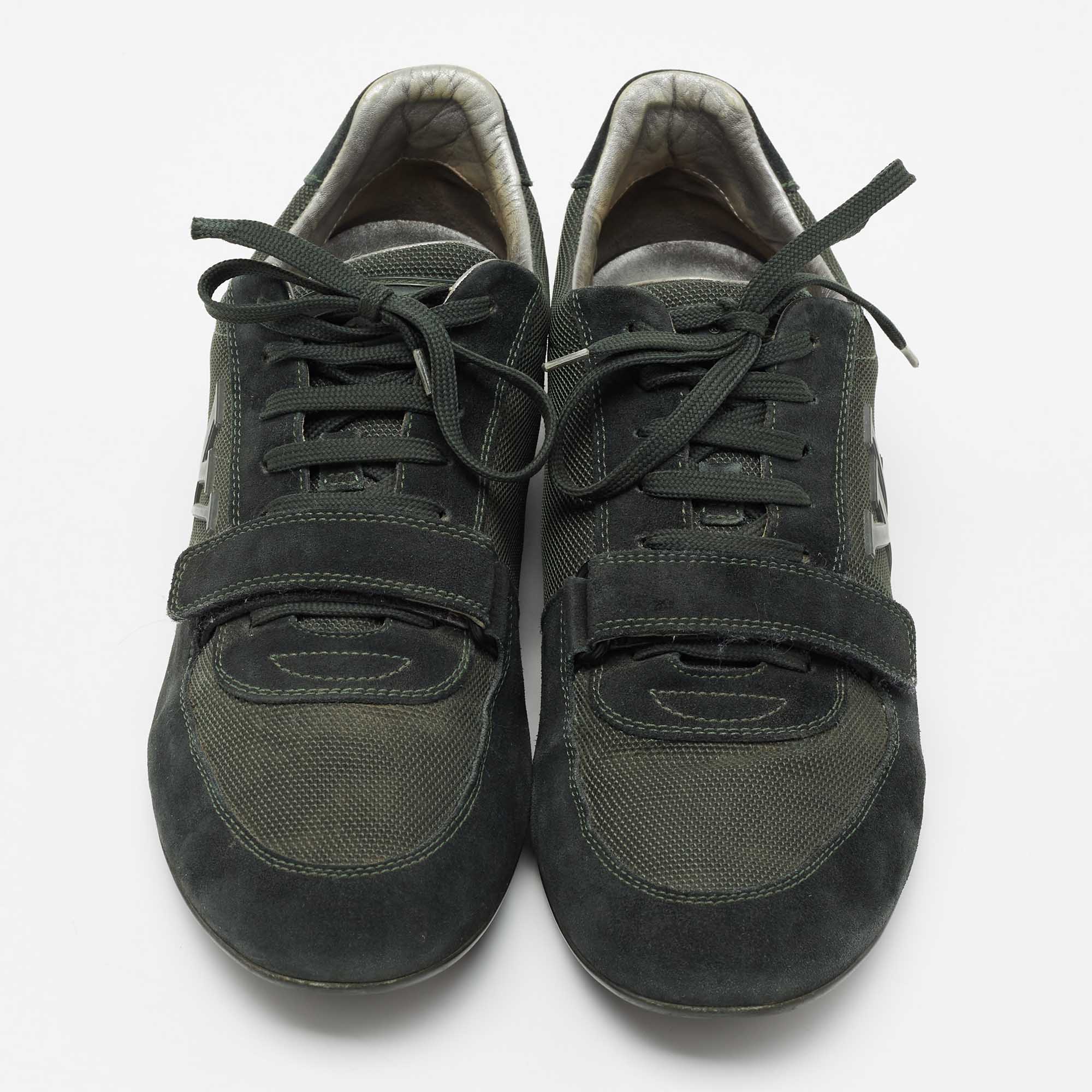 Louis Vuitton Green Suede And Mesh Lace Up Sneakers Size 42.5