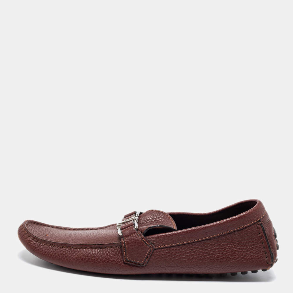 Pre Owned حذاء لوفرز لوي فيتون هوكينهام جلد عنابي مقاس 42.5