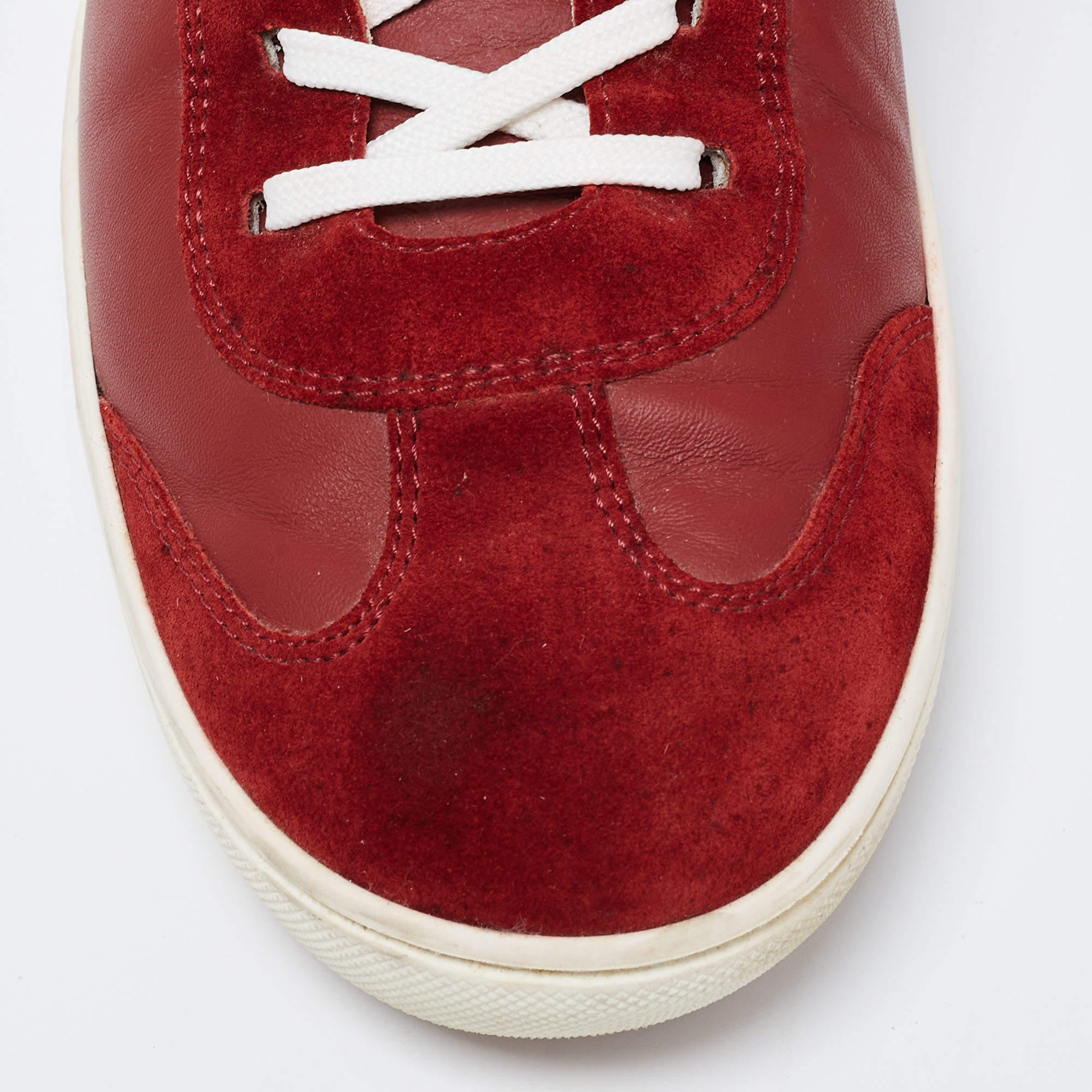Louis Vuitton Red Leather and Suede Genesis Low-Top Sneakers Size