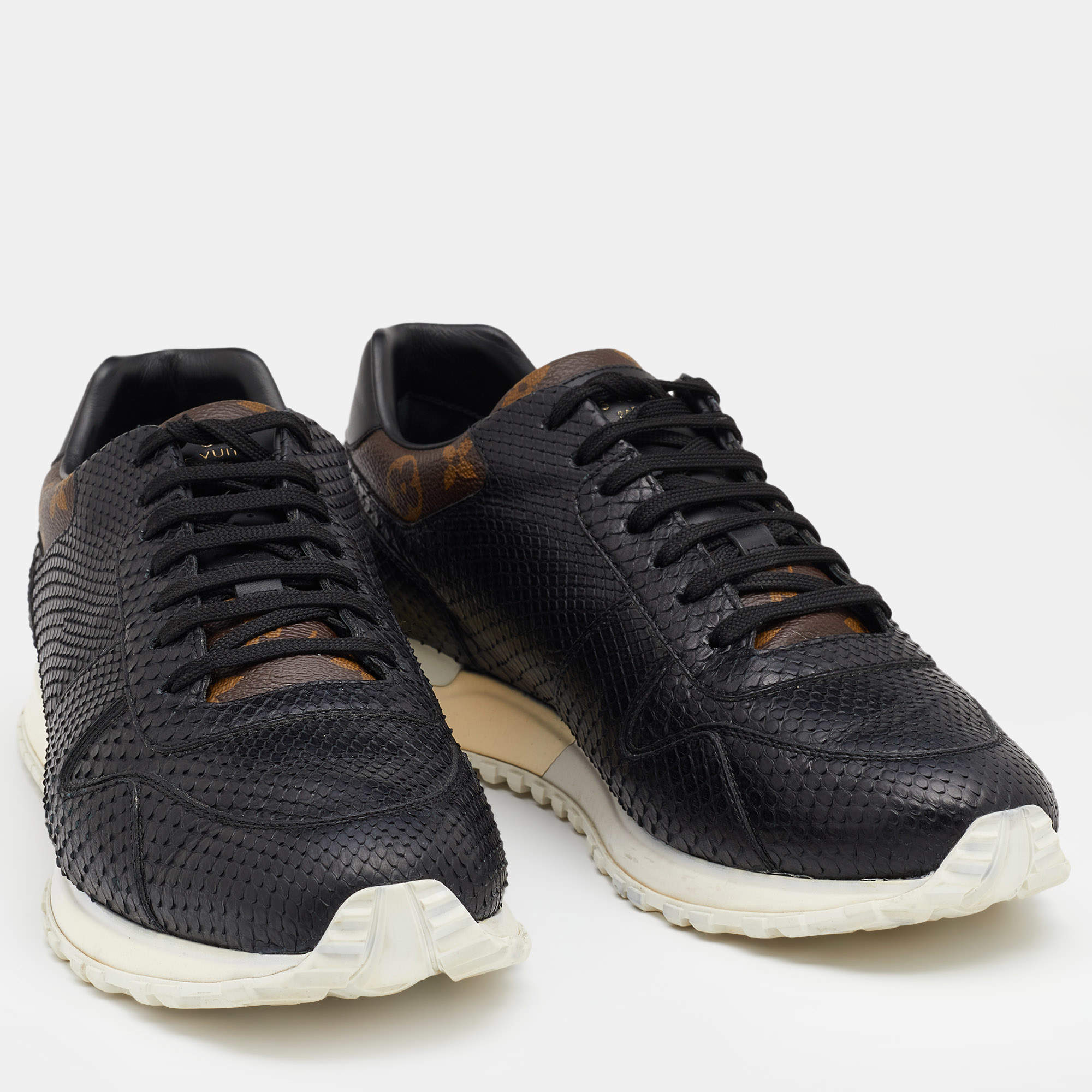 Louis Vuitton Black/Brown Python and Monogram Canvas Sneakers Size 42.5