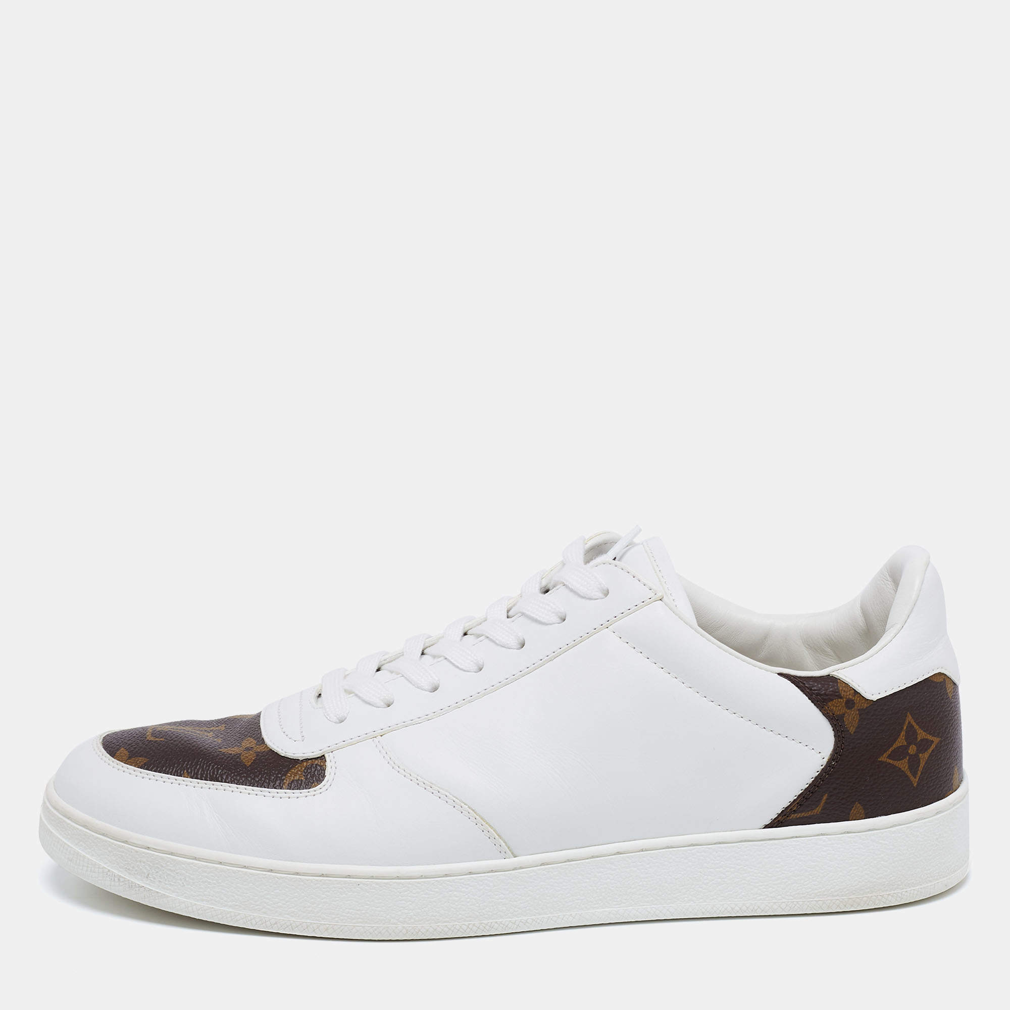 Louis Vuitton White/Brown Leather and Monogram Canvas Rivoli Low-Top  Sneakers Size 41.5
