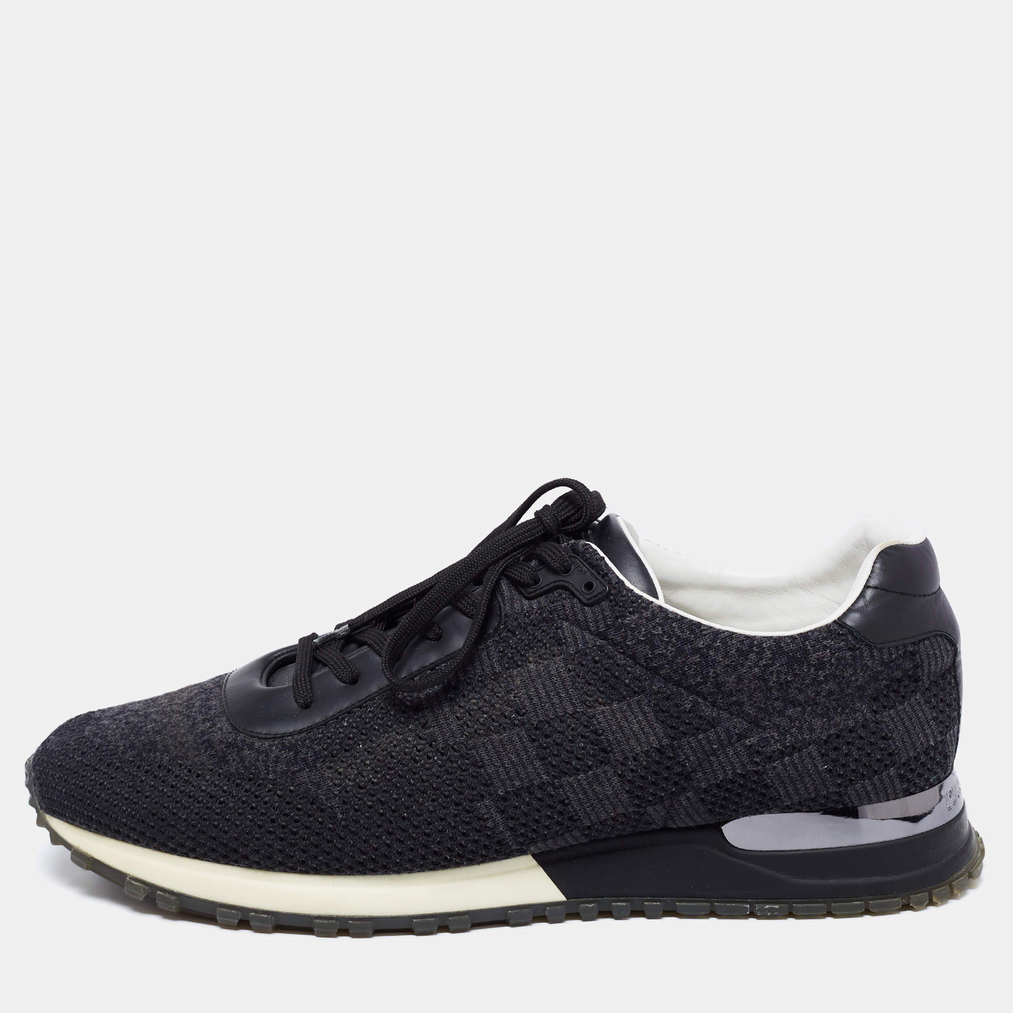 Pre Owned Louis Vuitton Black Damier Knit Fabric And Leather Run Away Low Top Sneakers Size 41.5