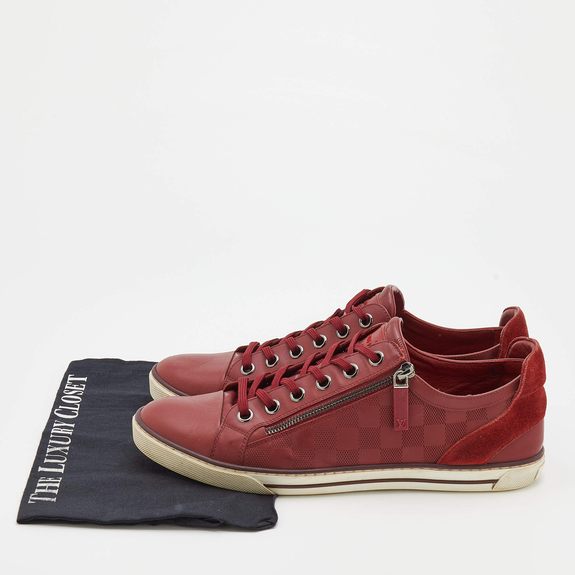 Men's Louis Vuitton low top tennis shoes,red lamb leather and suade.