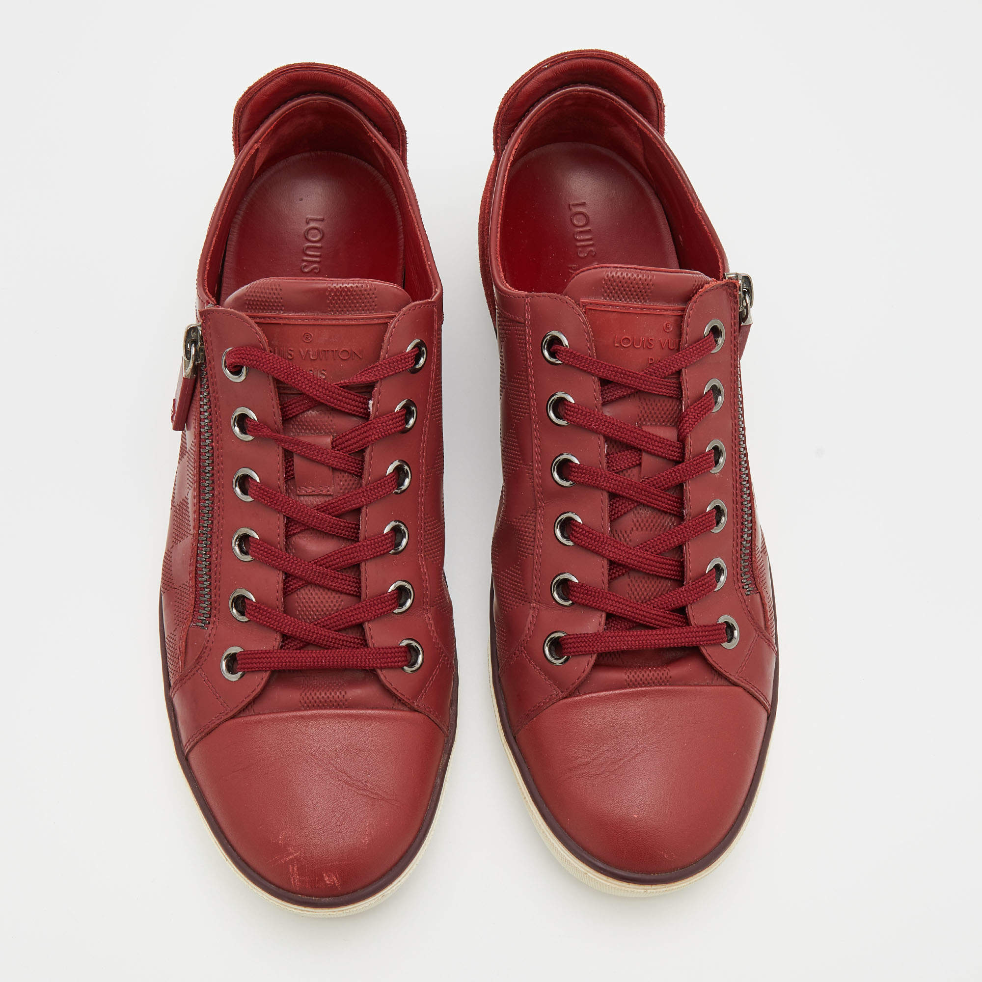 Louis Vuitton Red Leather And Suede Low Top Sneakers Size 42 Louis