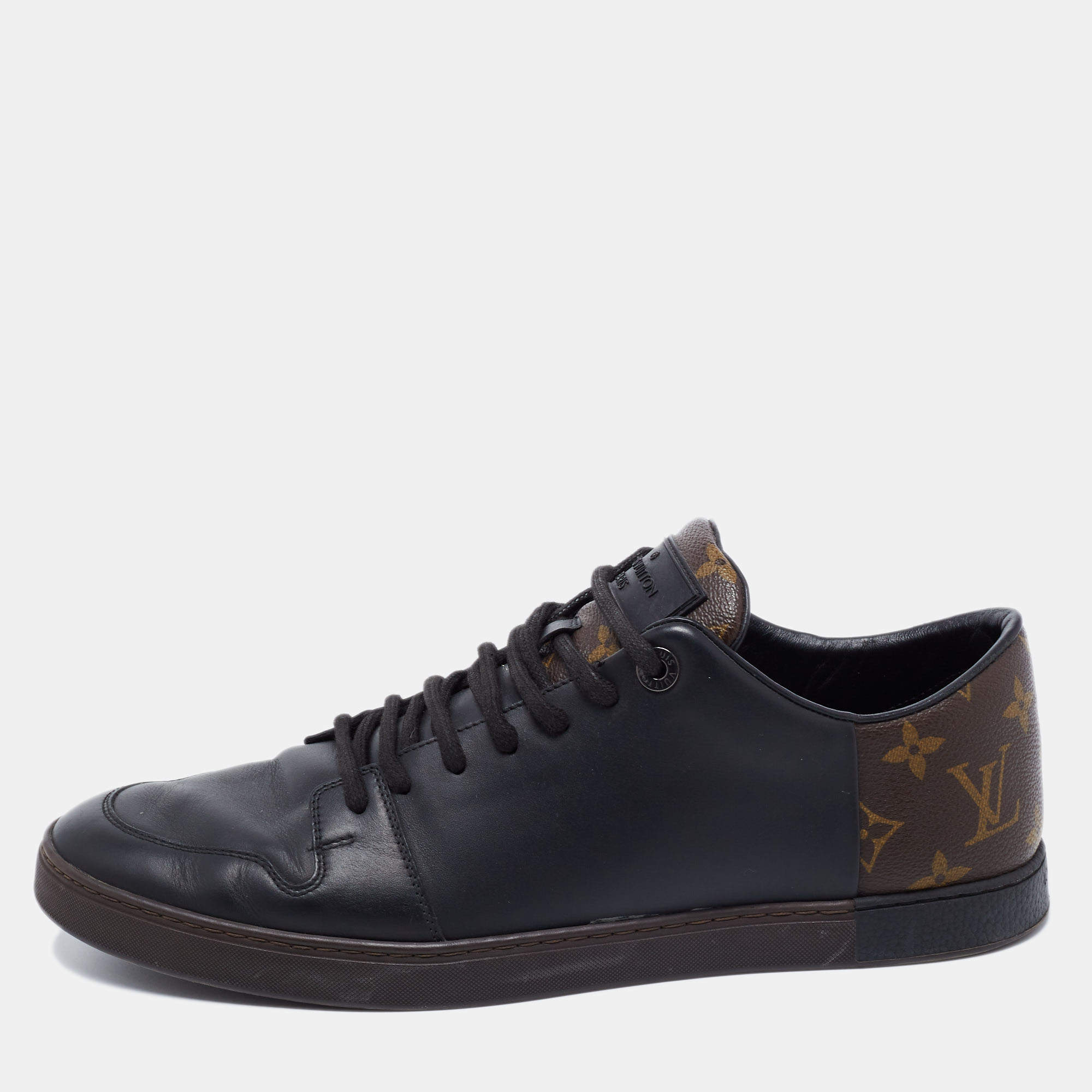 Louis Vuitton Black/Brown Leather And Monogram Canvas Line Up Low Top Sneakers Size 43