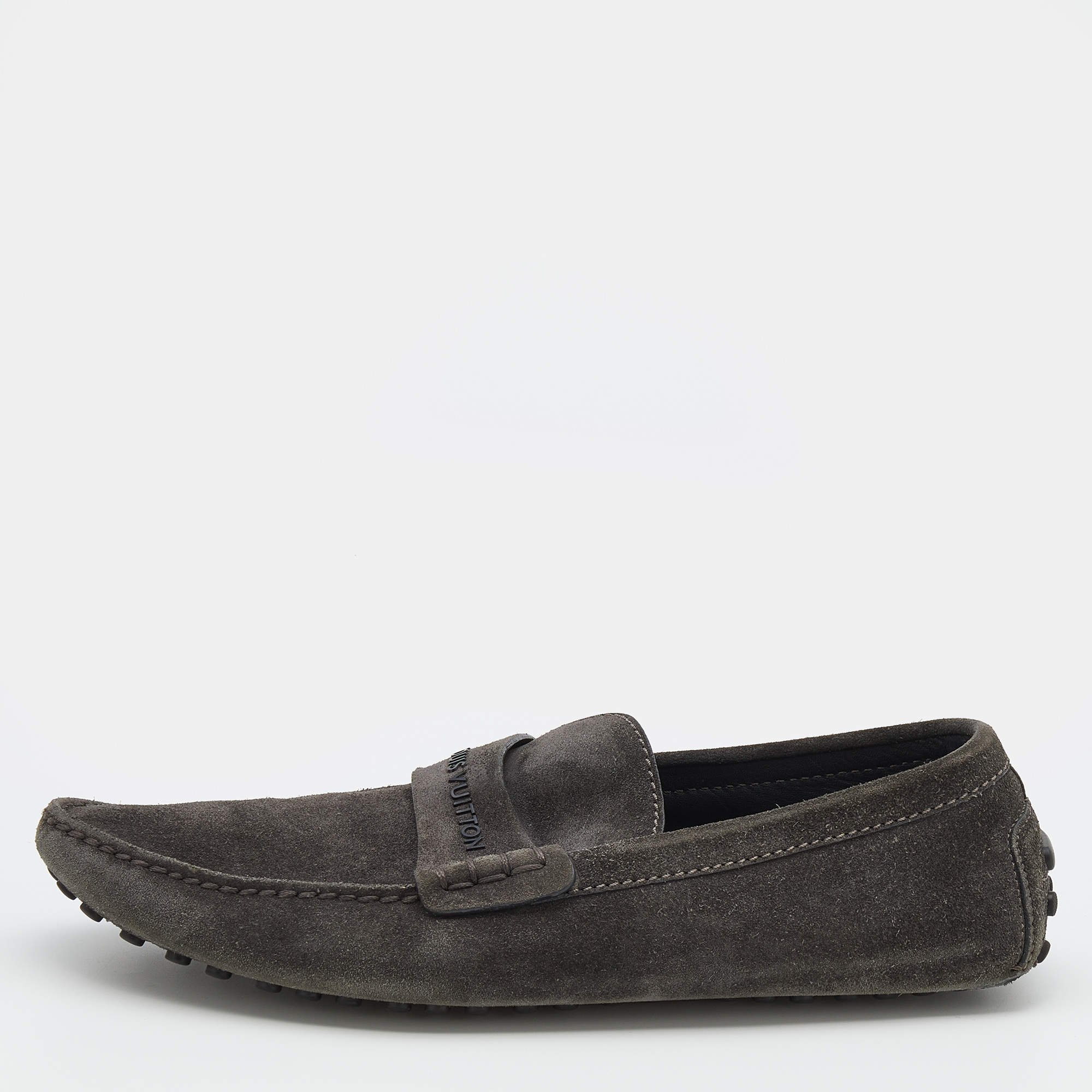 Louis Vuitton Dark Grey Suede Slip On Loafers Size 43 Louis Vuitton ...