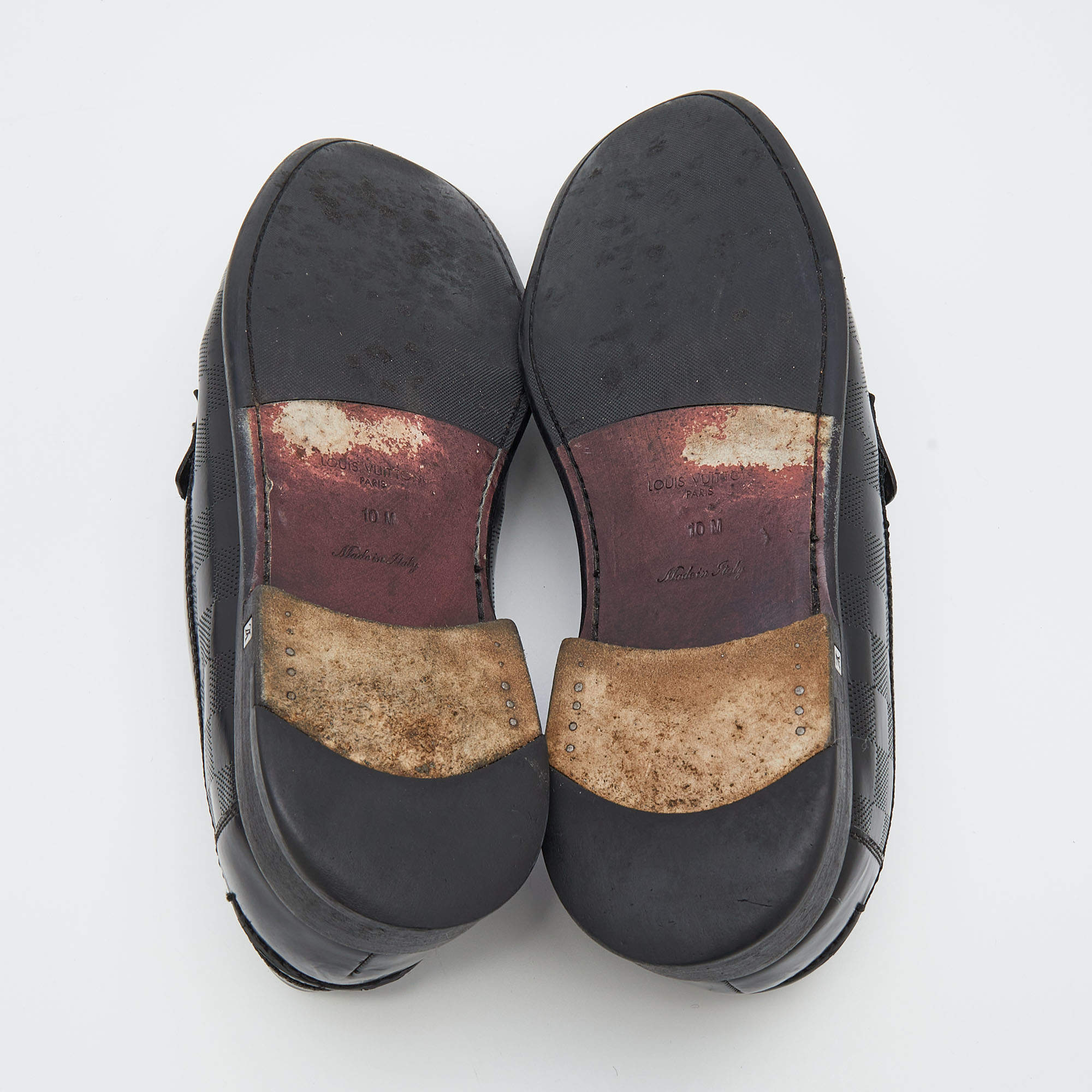 Louis Vuitton Black Damier Leather Santiago Slip On Loafers Size 44 Louis  Vuitton