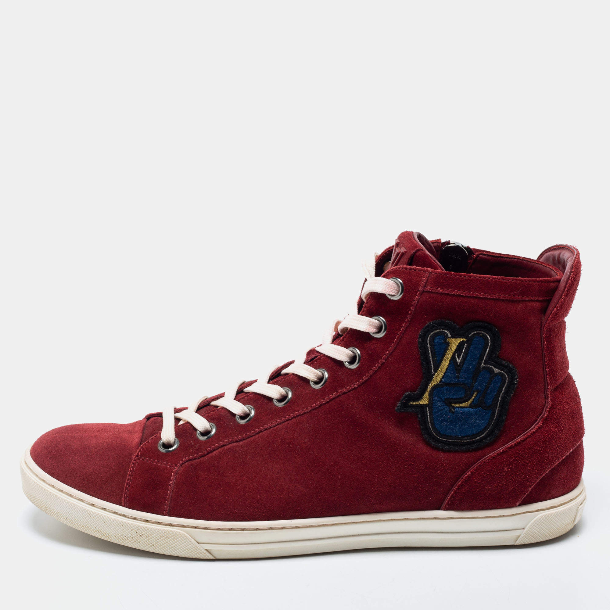 Louis Vuitton Red Suede High Top Sneakers Size 43 Louis Vuitton