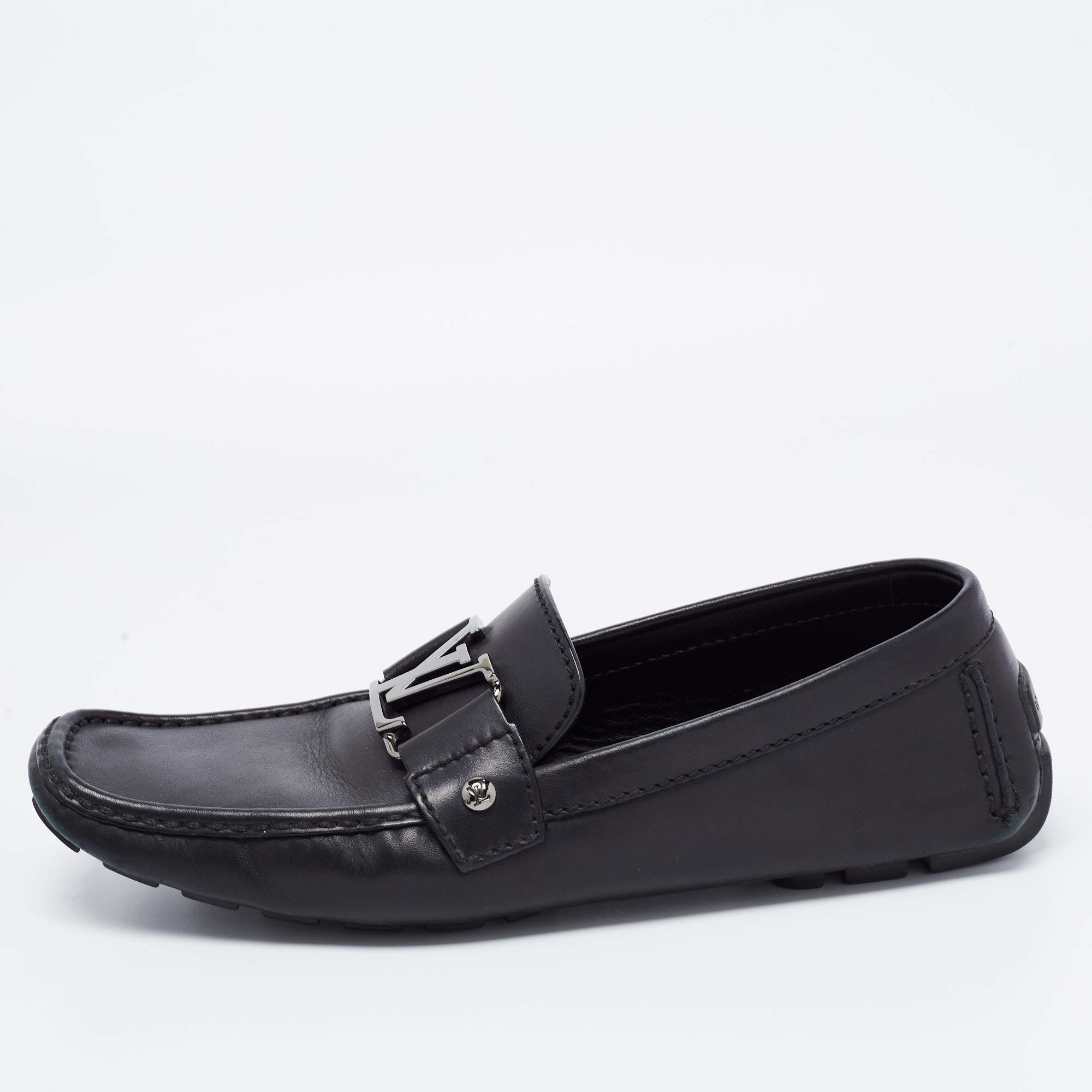 Pre Owned Louis Vuitton Black Leather Monte Loafers Size 41 