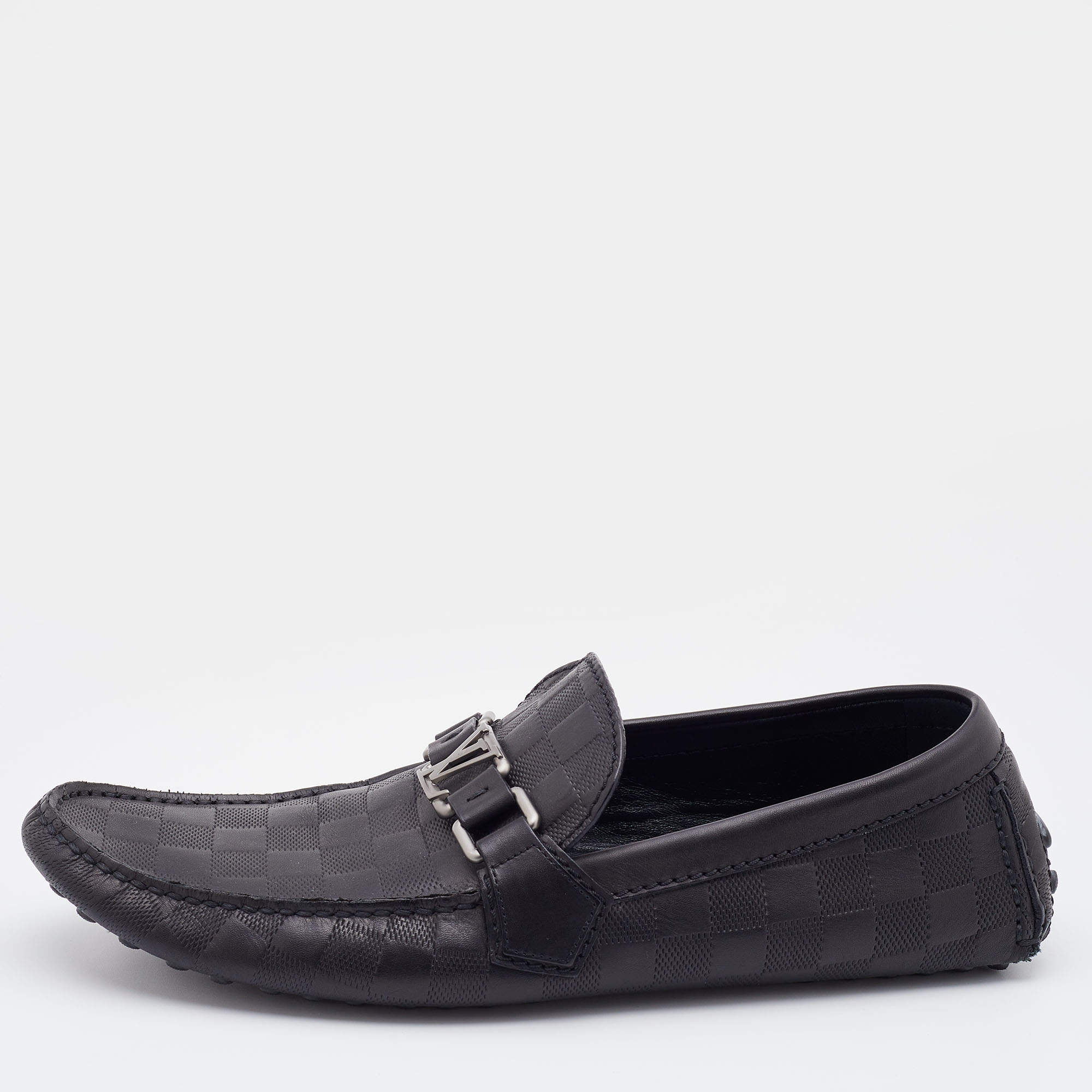 Pre Owned Louis Vuitton Black Damier Infini Leather Hockenheim Slip on Loafers Size 41