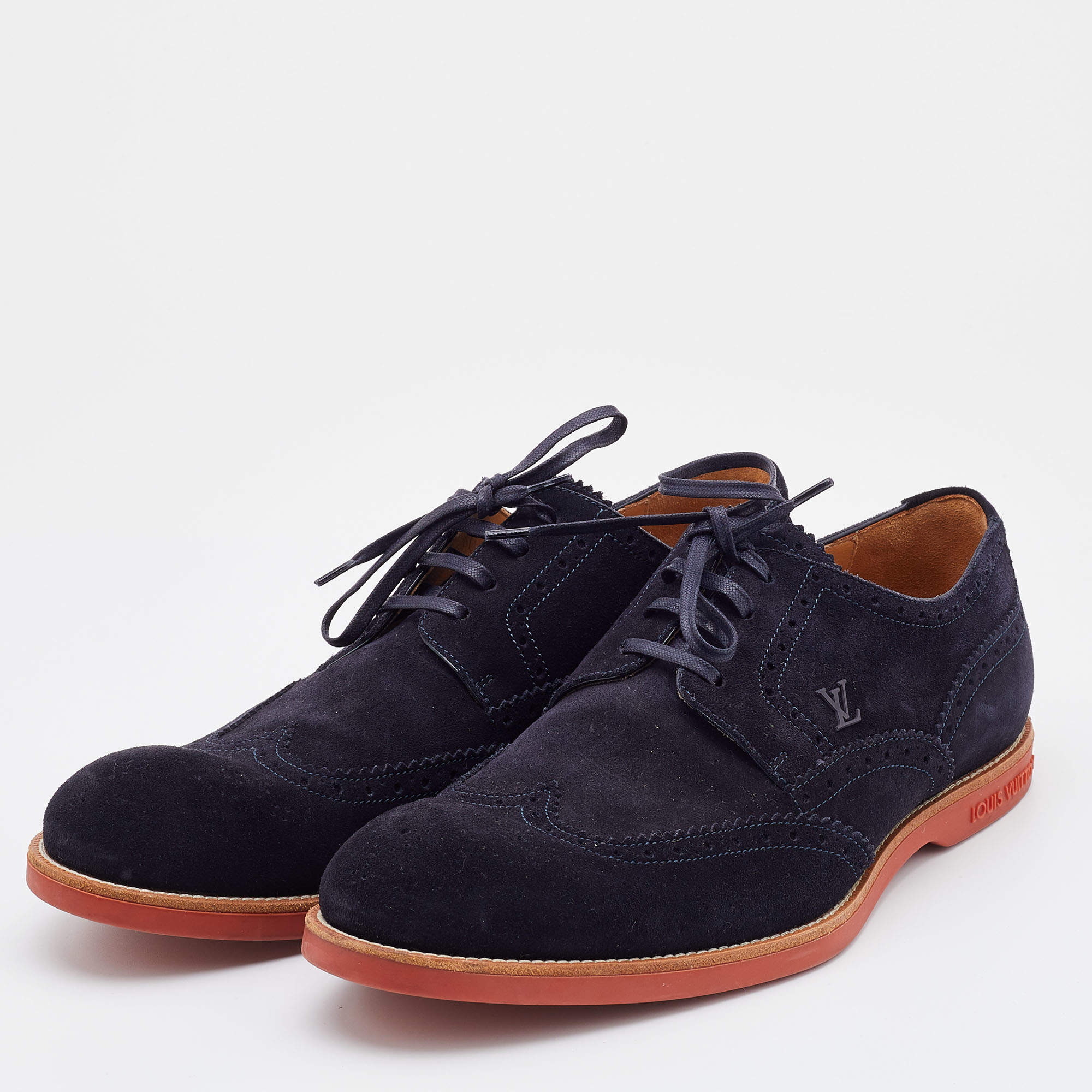 Louis Vuitton Navy Blue Suede Brogue Wingtip Lace Up Derby Size