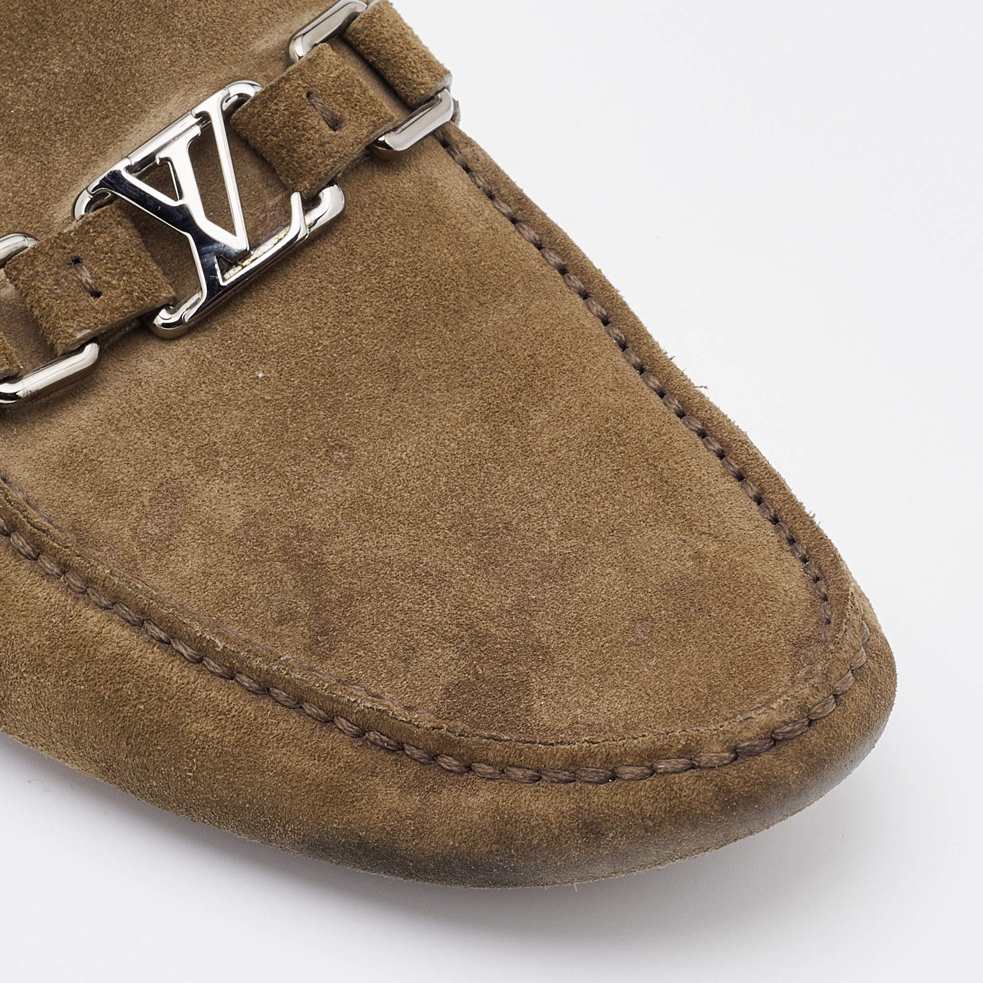 Louis Vuitton Khaki Brown Suede Hockenheim Loafers Size 40.5 Louis