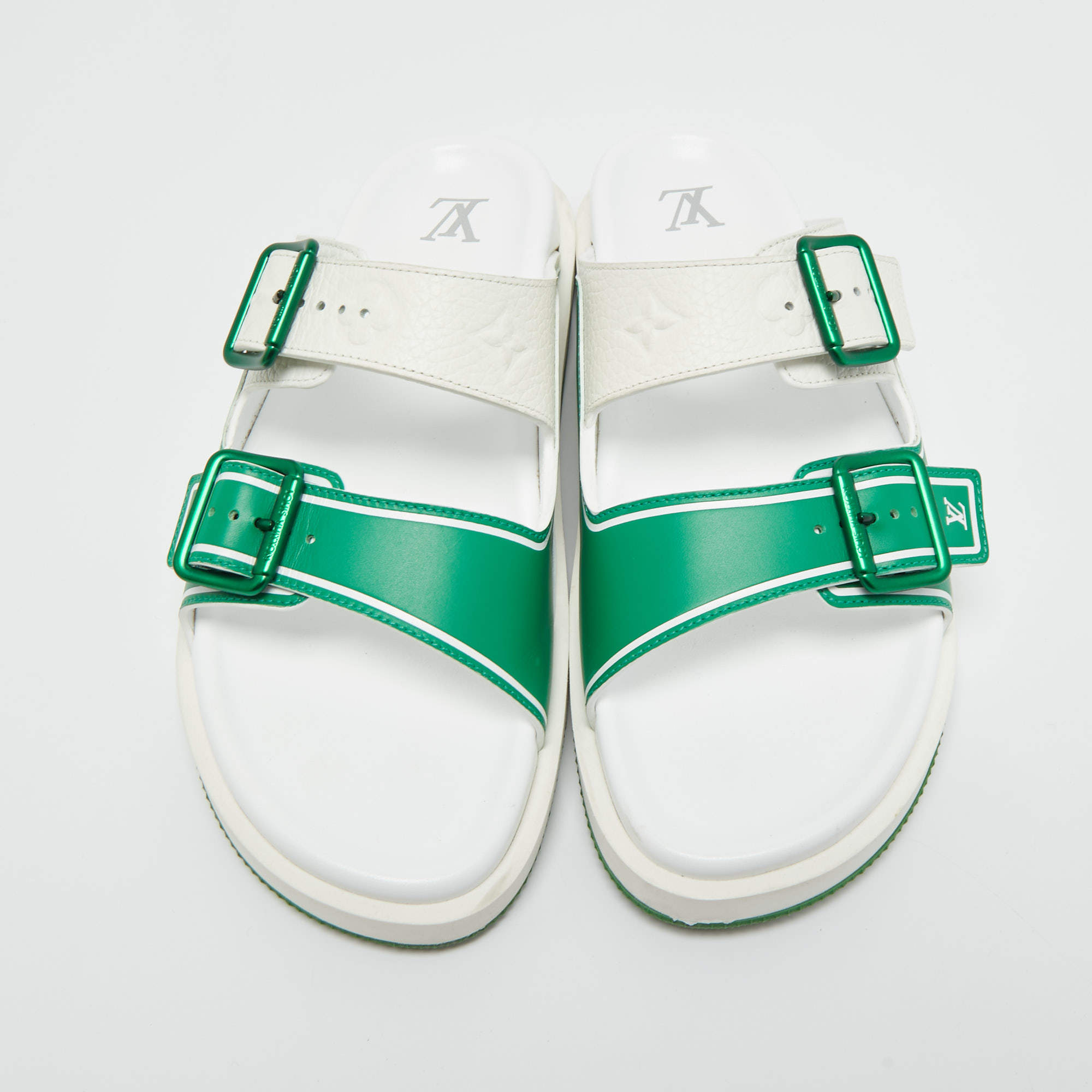 Louis Vuitton White/Green Leather LV Trainer Slides Size 42 Louis Vuitton |  The Luxury Closet