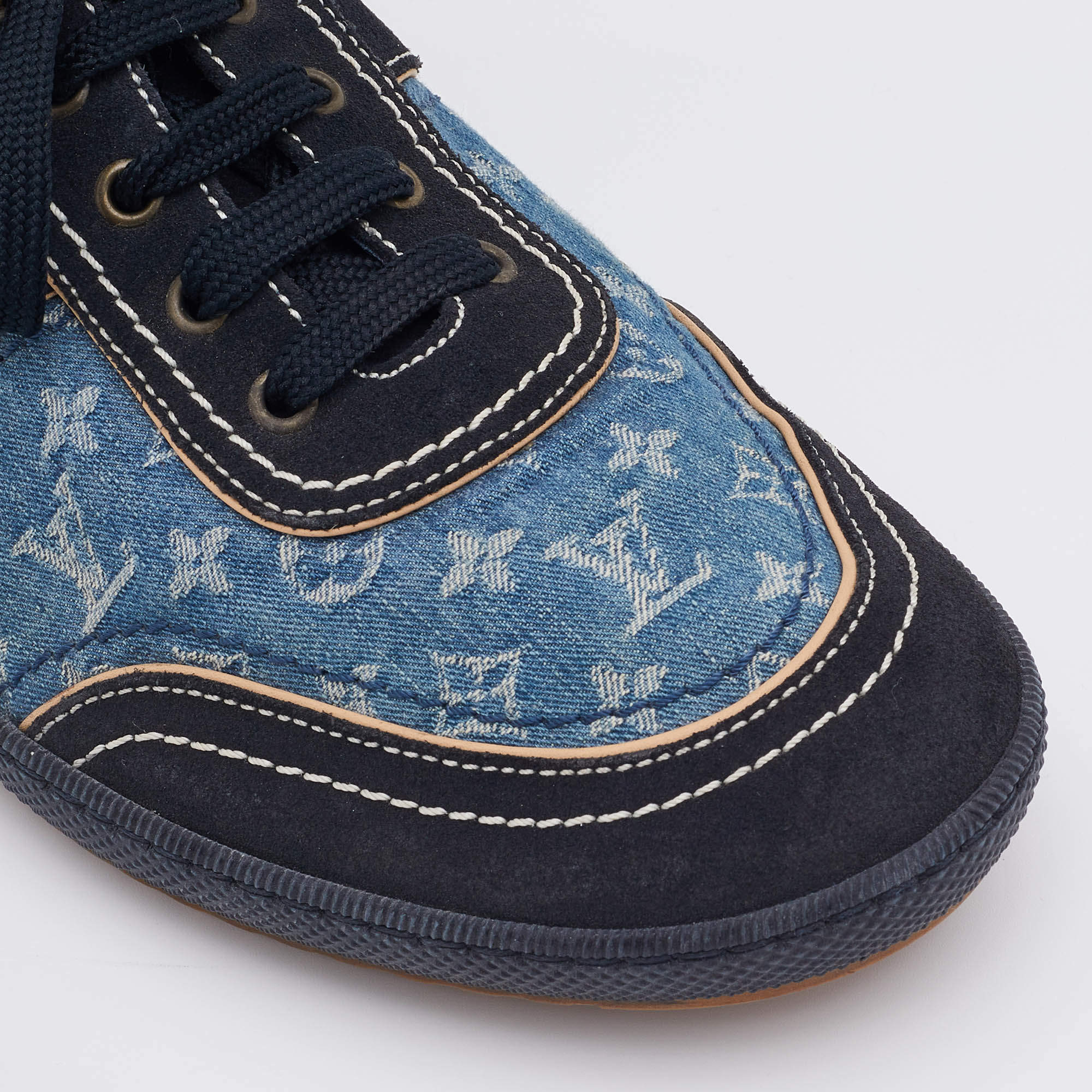 Louis Vuitton Monogram Denim and Leather Sneakers Size 40 at 1stDibs