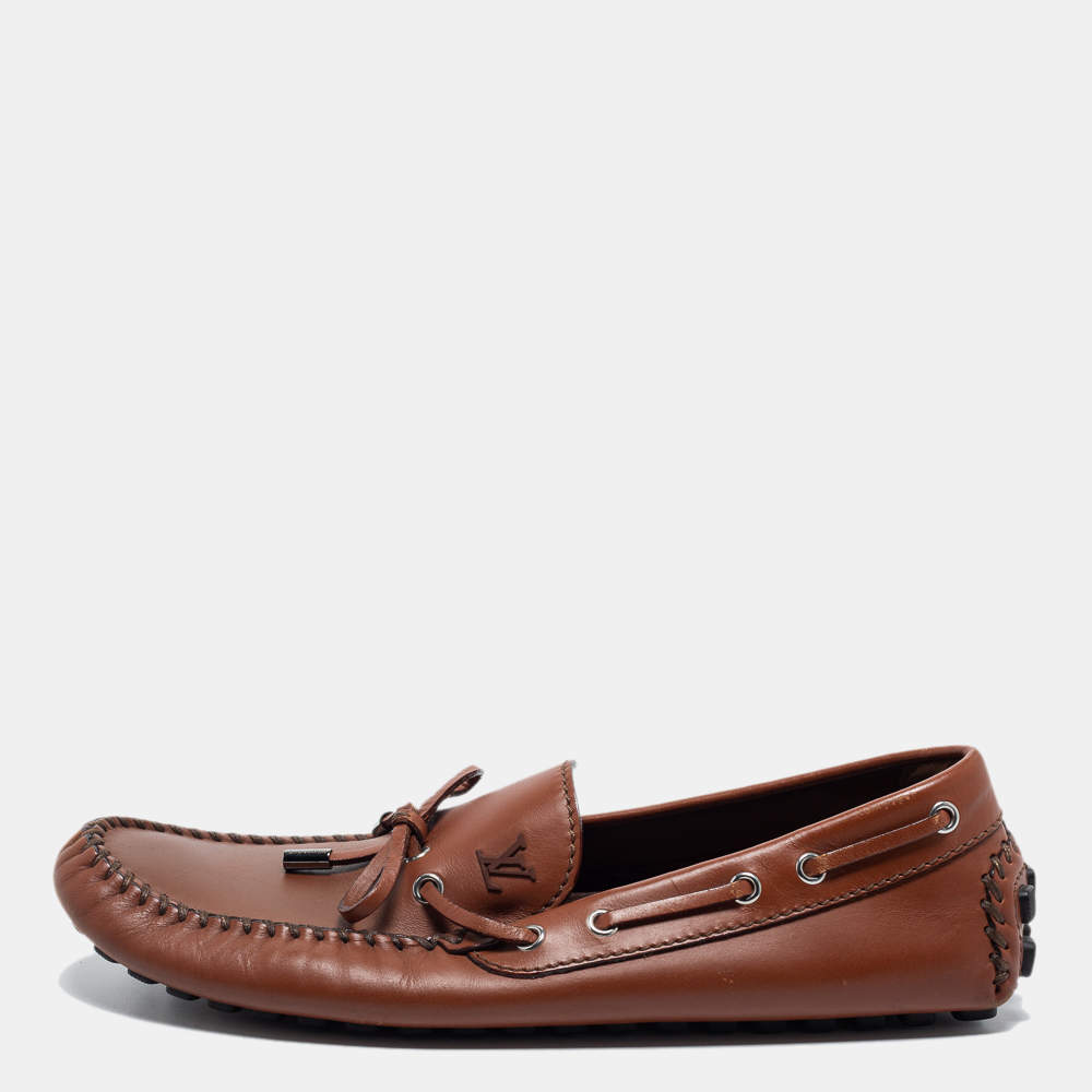Pre Owned Louis Vuitton Brown Leather Arizona Loafers Size 43.5