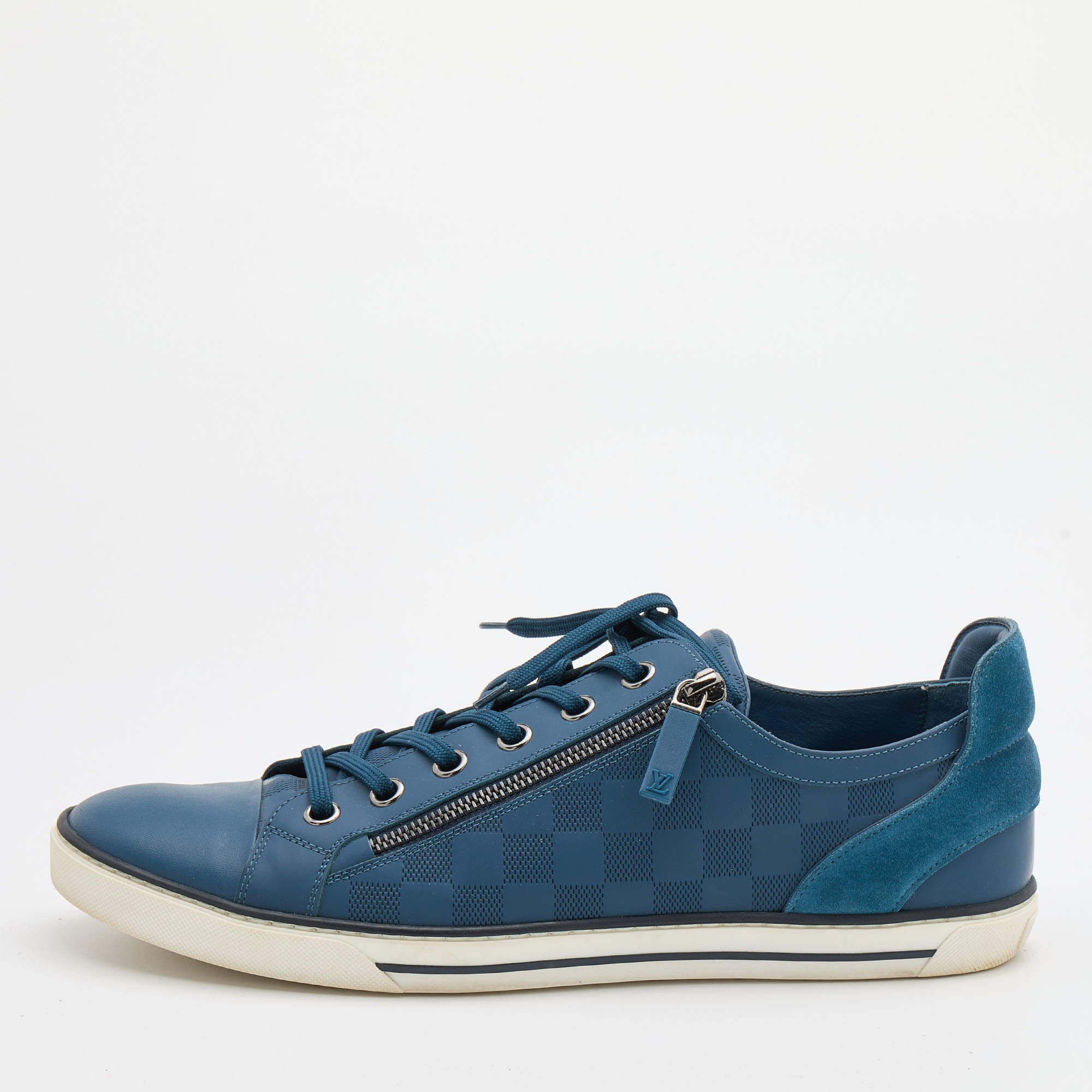 Louis Vuitton Blue Damier Embossed Leather Challenge Zip Up Sneakers Size 44