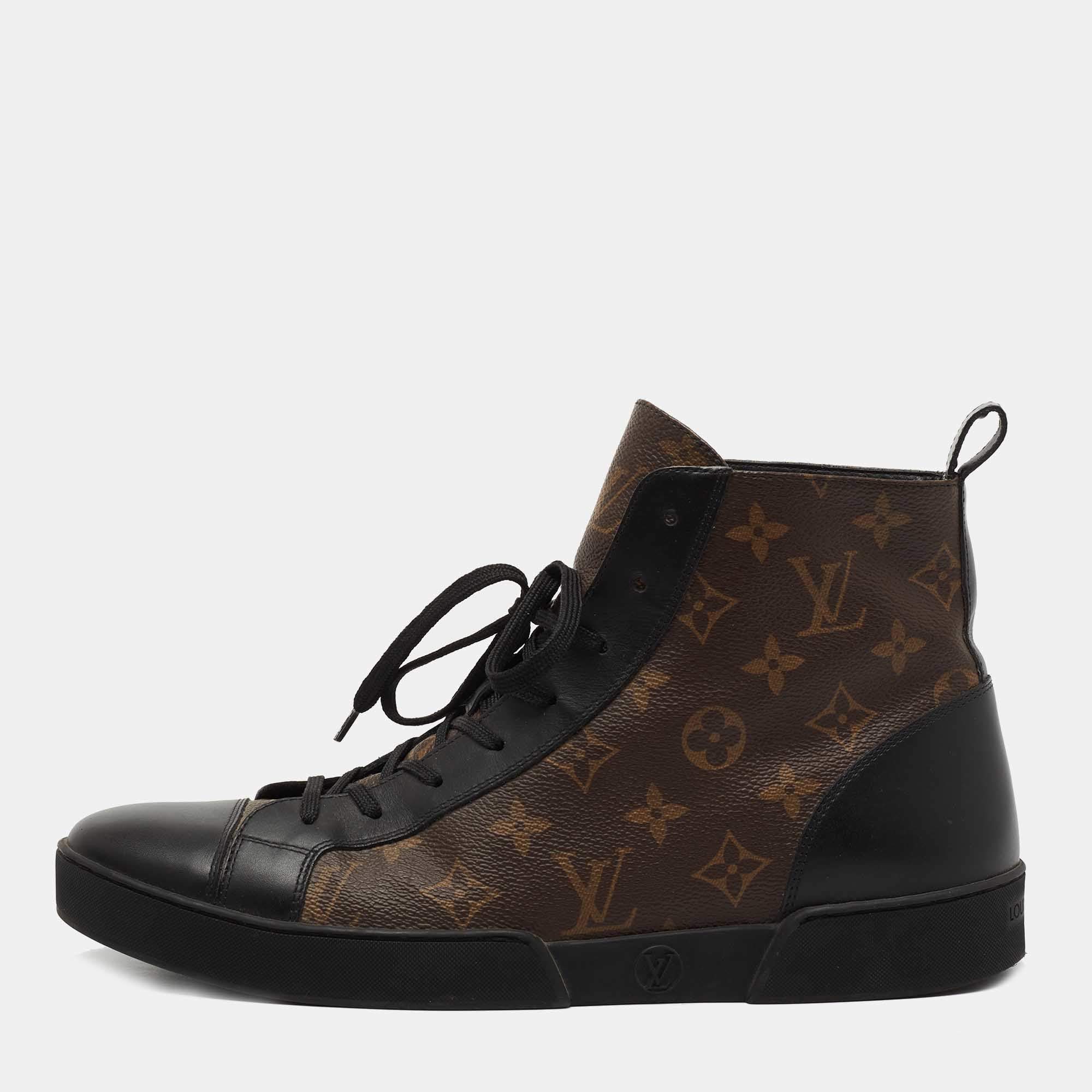 Louis Vuitton Brown Monogram Canvas and Leather Match Up Sneakers Size 42.5