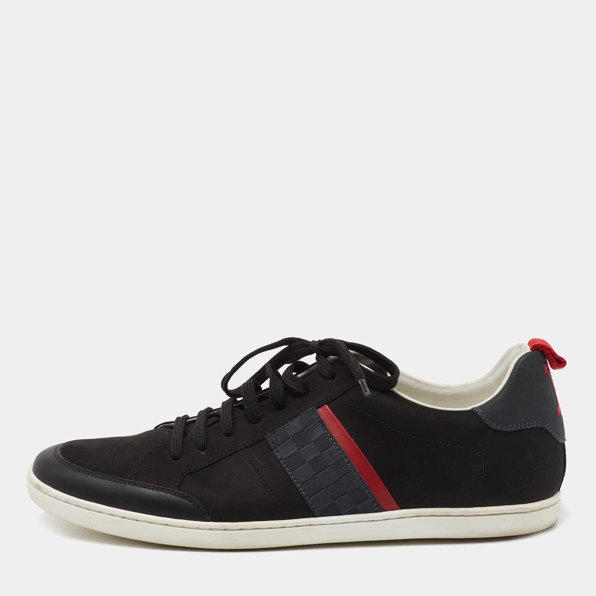 Pre Owned Louis Vuitton Black Nubuck and Leather Low Top Sneakers Size 41.5